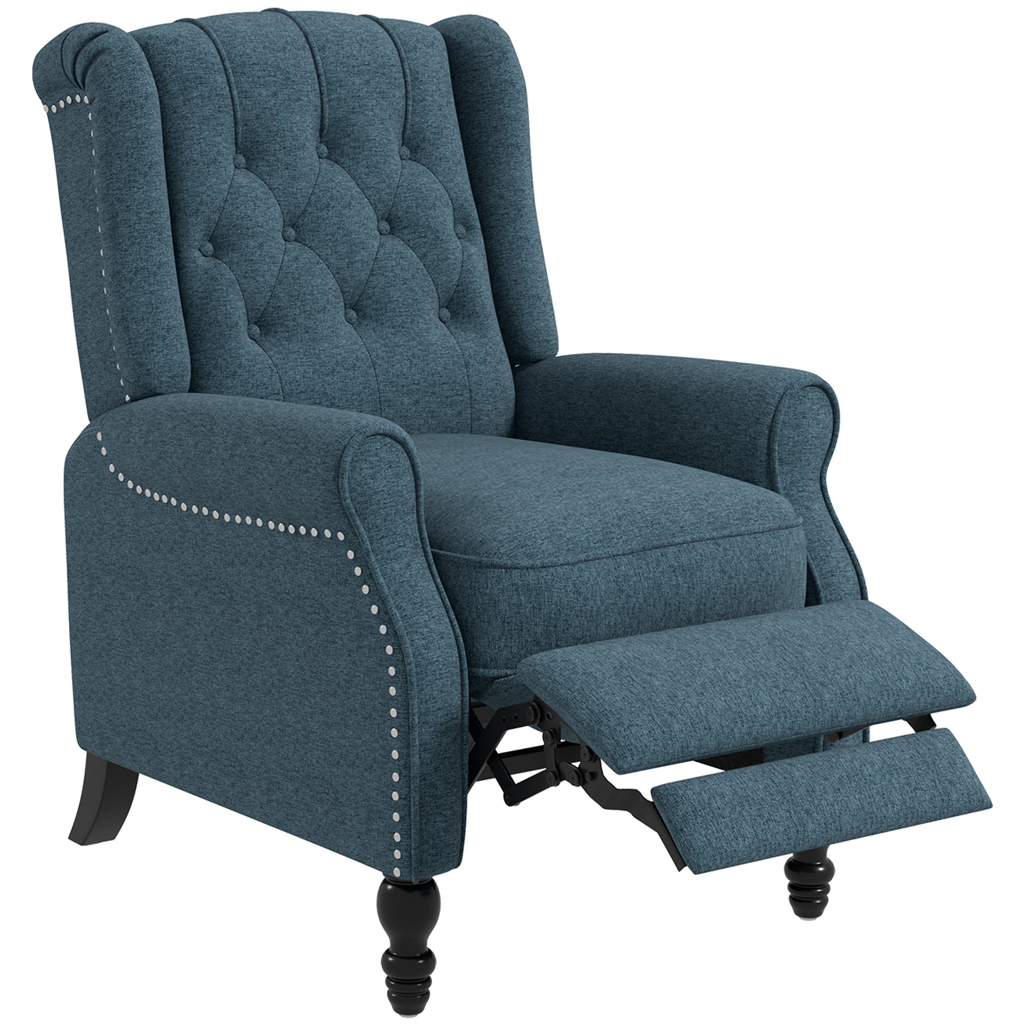Wingback Reclining Chair Blue Linen-DECOROLALA