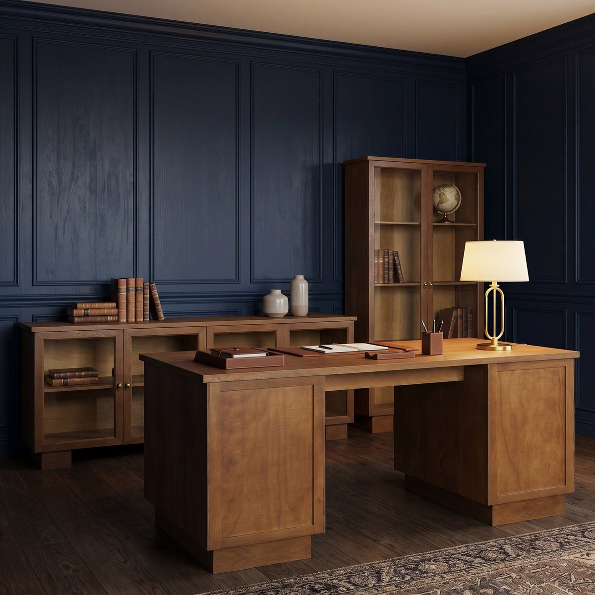 Winsford Two-Tone Oak Writing Desk w/ Glass Doors-Office-DECOROLALA