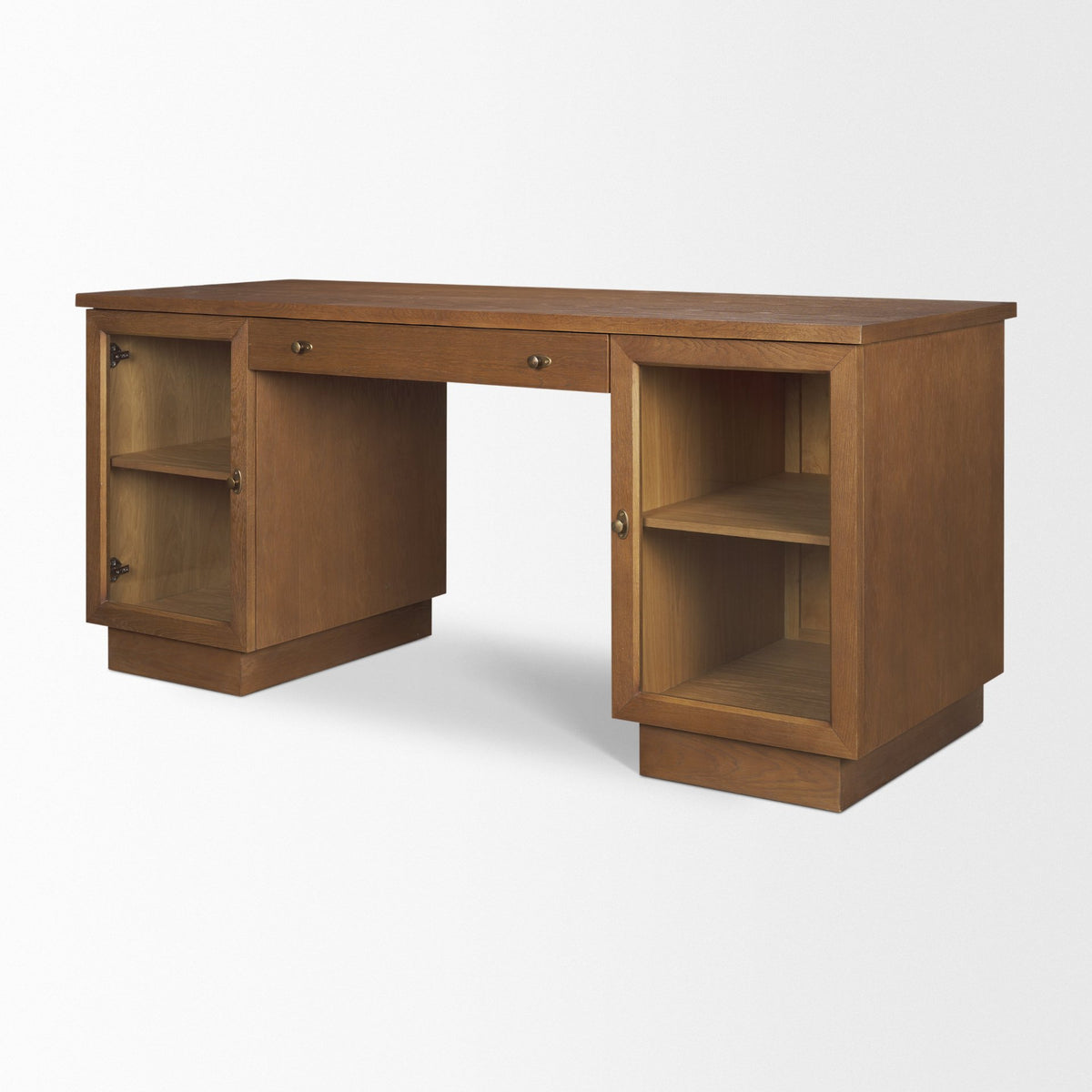 Winsford Two-Tone Oak Writing Desk w/ Glass Doors-Office-DECOROLALA