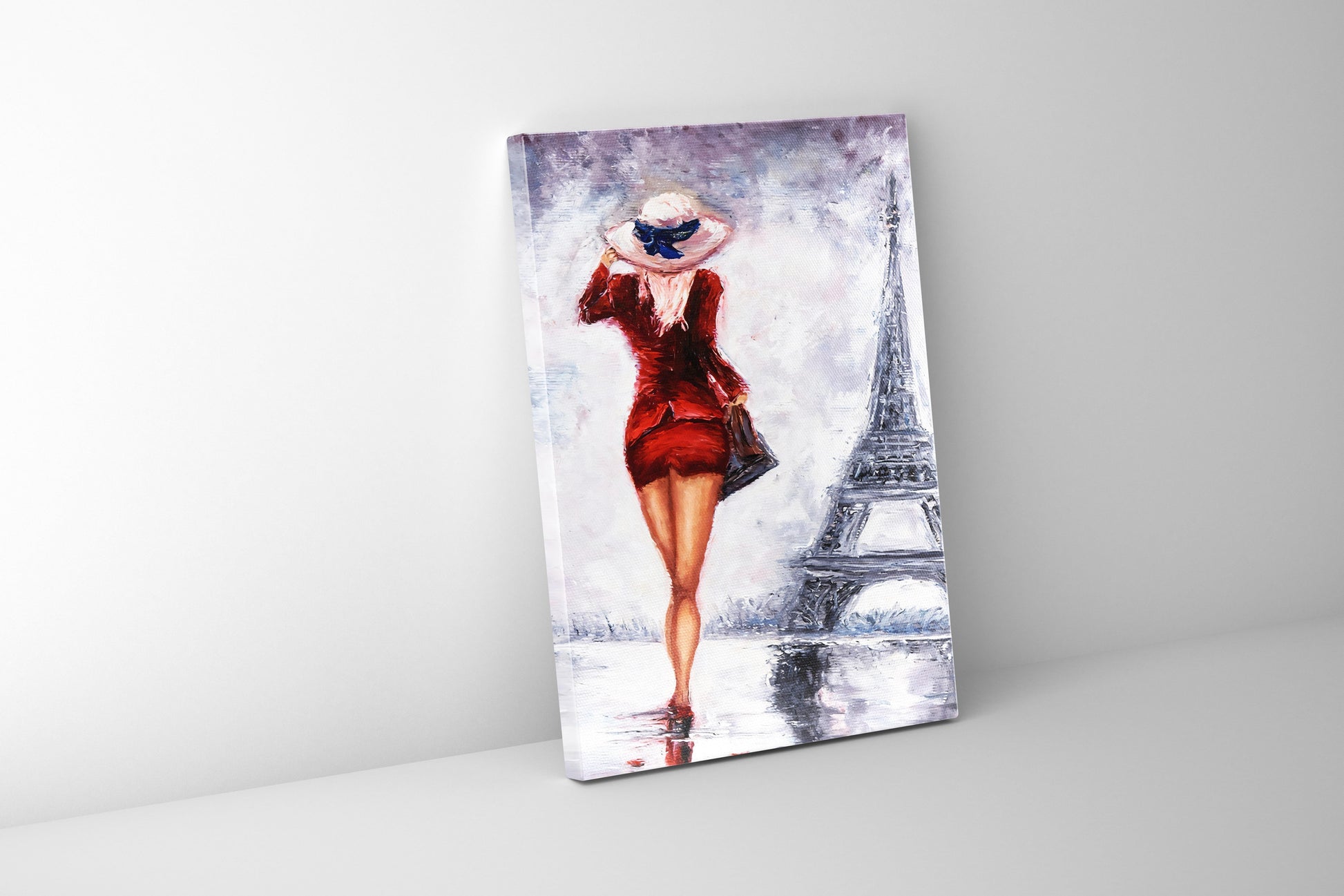 Woman in Red Eiffel Tower Canvas Print 36x48 Abstract Art-Wall Art-DECOROLALA