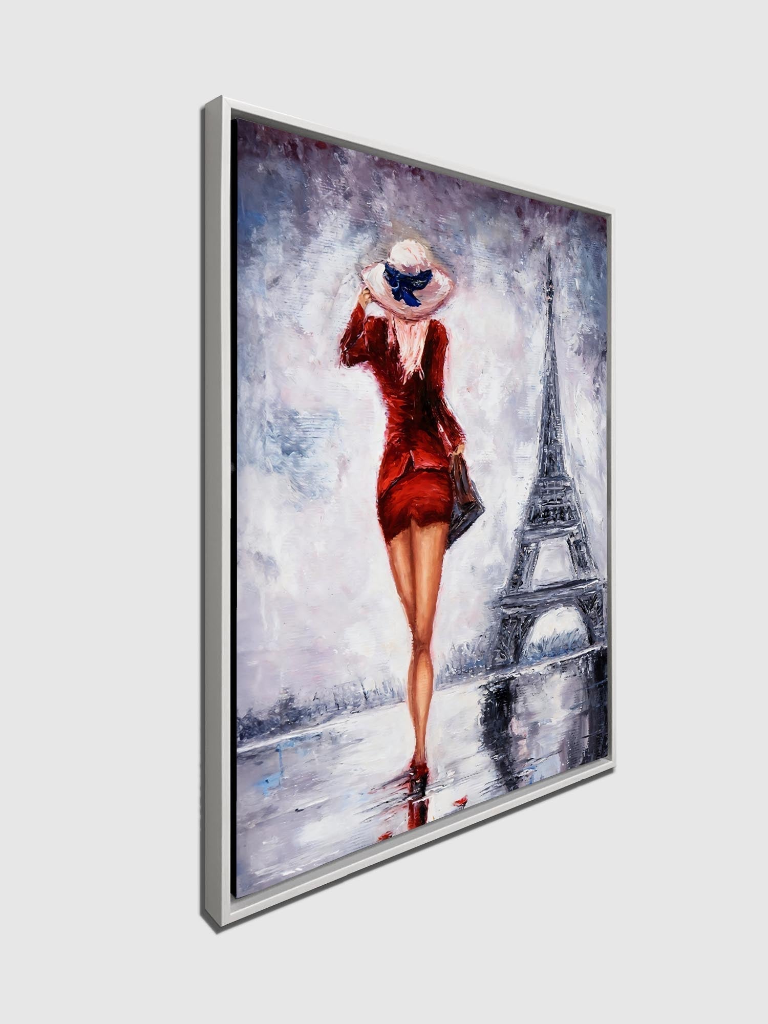 Woman in Red Eiffel Tower Canvas Print 36x48 Abstract Art-Wall Art-DECOROLALA