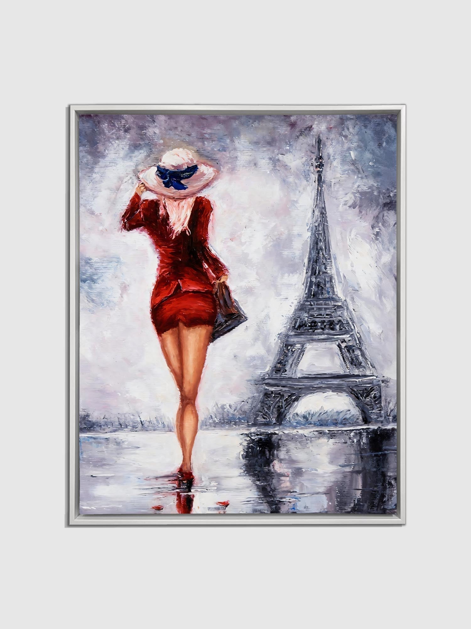 Woman in Red Eiffel Tower Canvas Print 36x48 Abstract Art-Wall Art-DECOROLALA