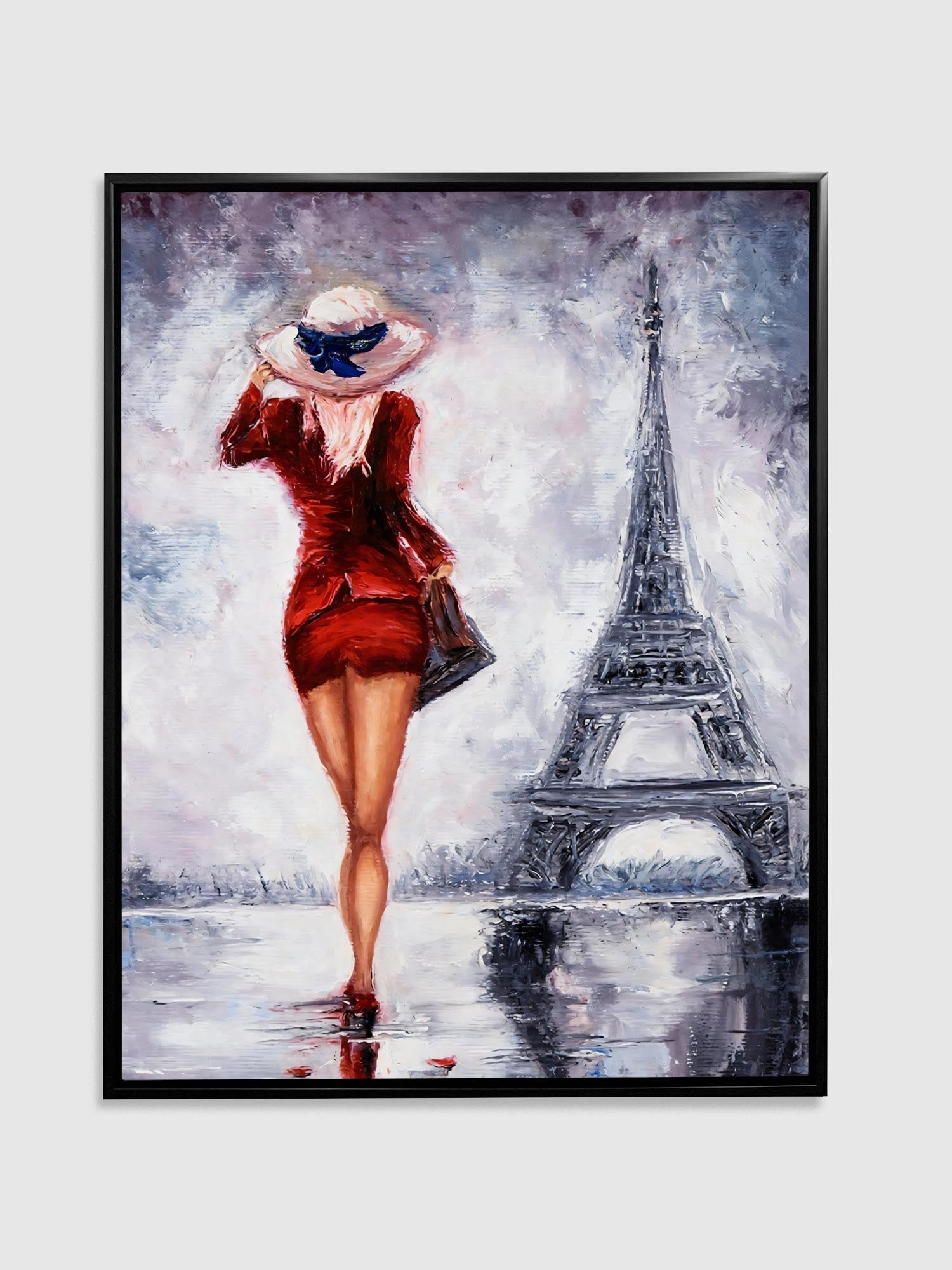 Woman in Red Eiffel Tower Canvas Print 36x48 Abstract Art-Wall Art-DECOROLALA