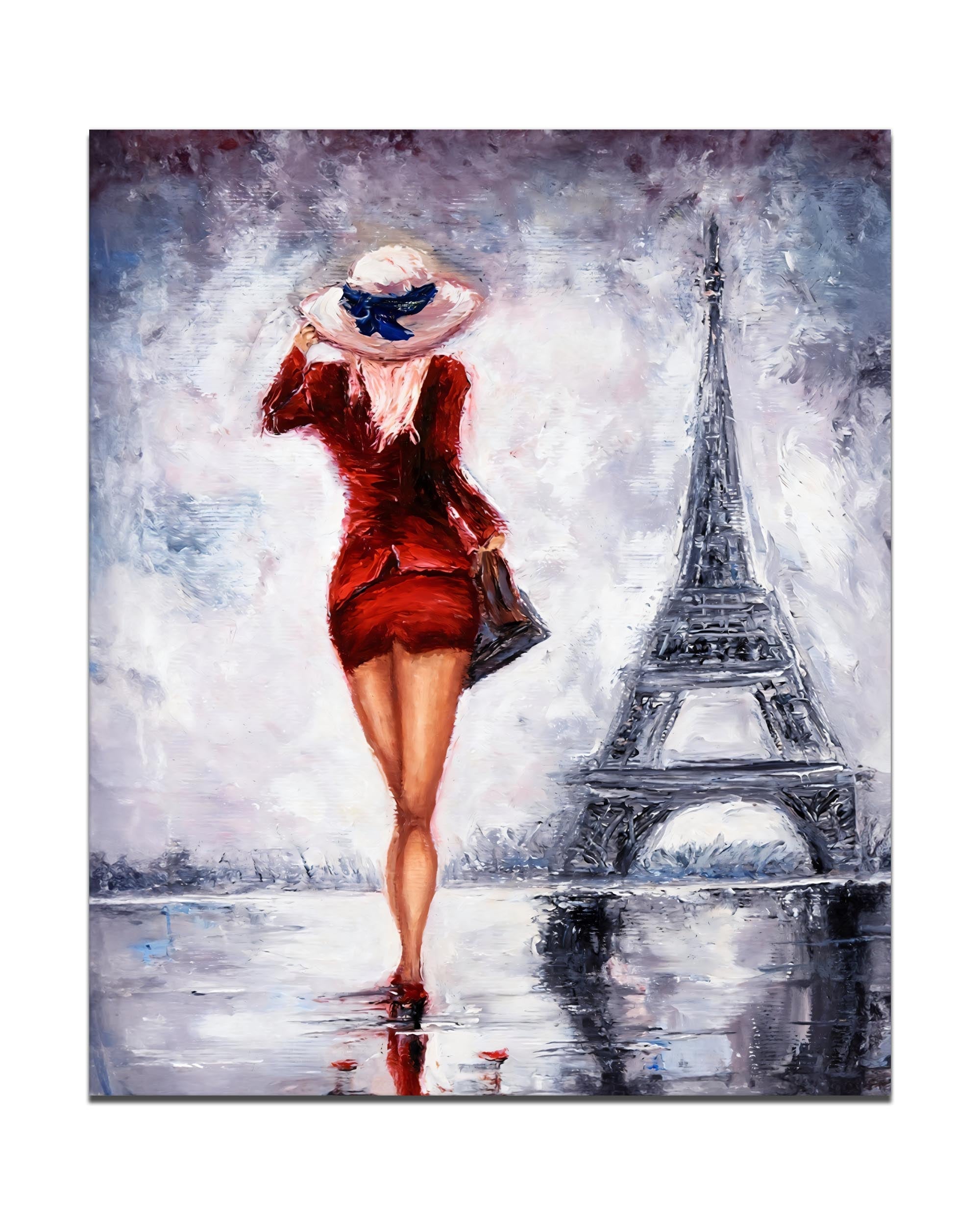 Woman in Red Eiffel Tower Canvas Print 36x48 Abstract Art-Wall Art-DECOROLALA