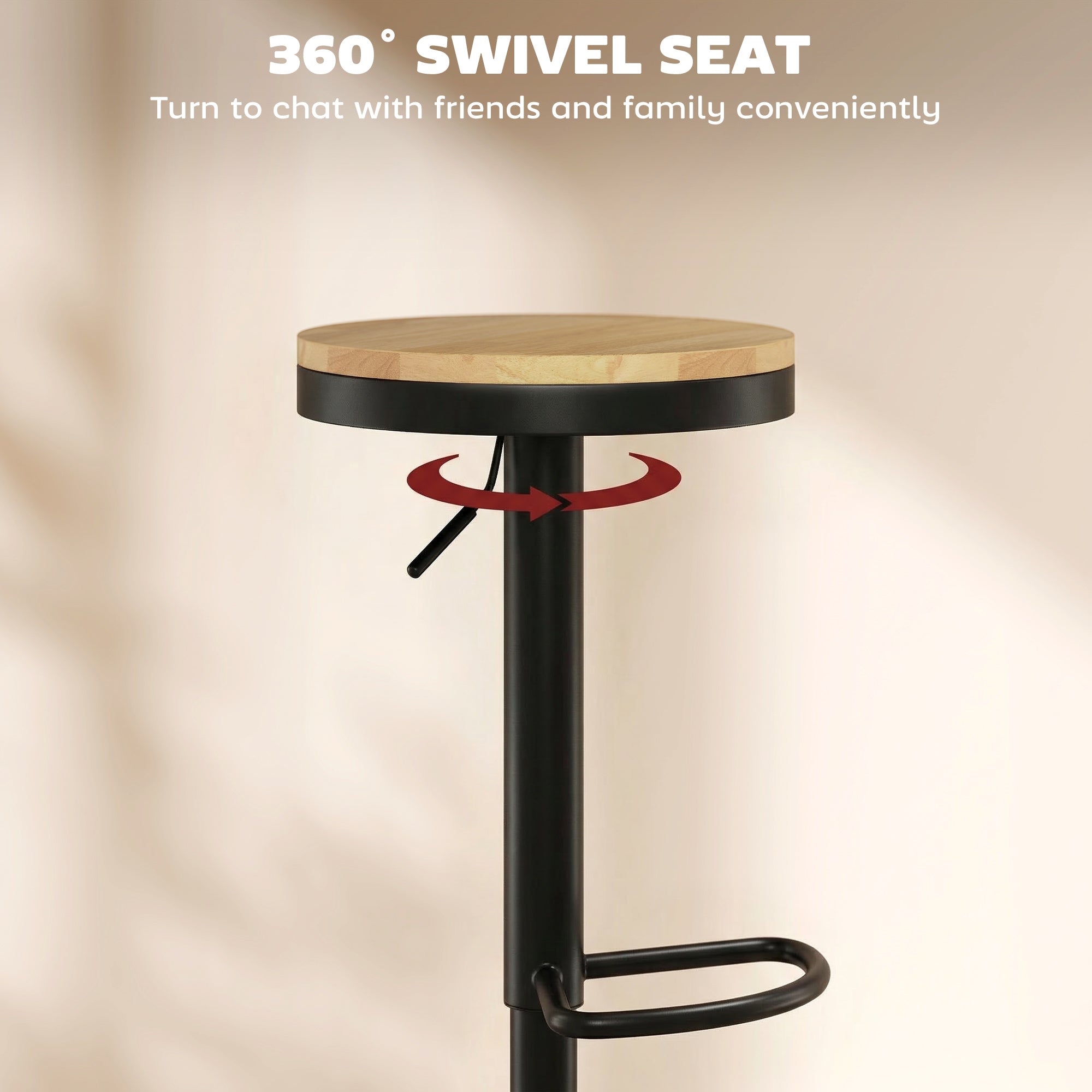 Wood Barstools Set of 2, Swivel Bar Stools with Adjustable Height for Kitchen Counter, Natural Wood and Black-Home Furnishings > Kitchen & Dining Furniture > Bar Stools-DECOROLALA