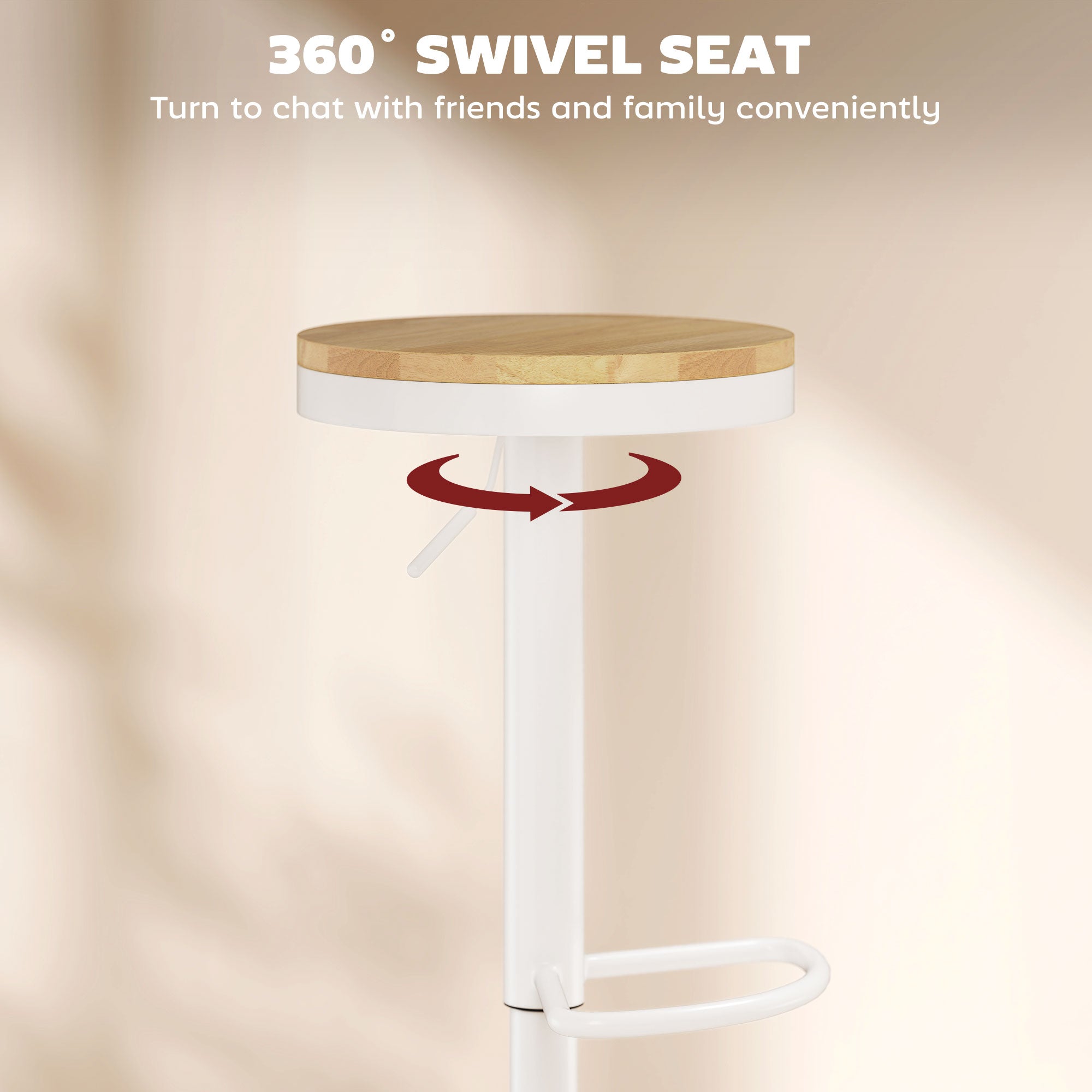 Wood Barstools Set of 2, Swivel Bar Stools with Adjustable Height for Kitchen Counter, Natural Wood and White-Home Furnishings > Kitchen & Dining Furniture > Bar Stools-DECOROLALA
