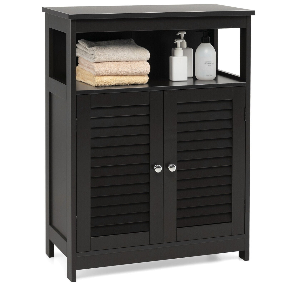 Wood Bathroom Storage Cabinet - Black Double Shutter Door 31.5"H-Floor Cabinets-DECOROLALA