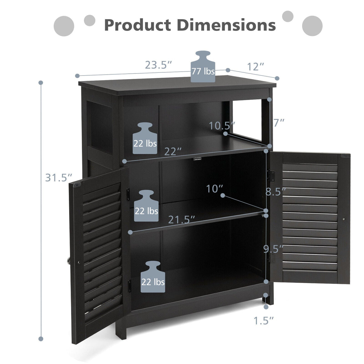 Wood Bathroom Storage Cabinet - Black Double Shutter Door 31.5"H-Floor Cabinets-DECOROLALA