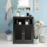 Wood Bathroom Storage Cabinet - Black Double Shutter Door 31.5"H-Floor Cabinets-DECOROLALA