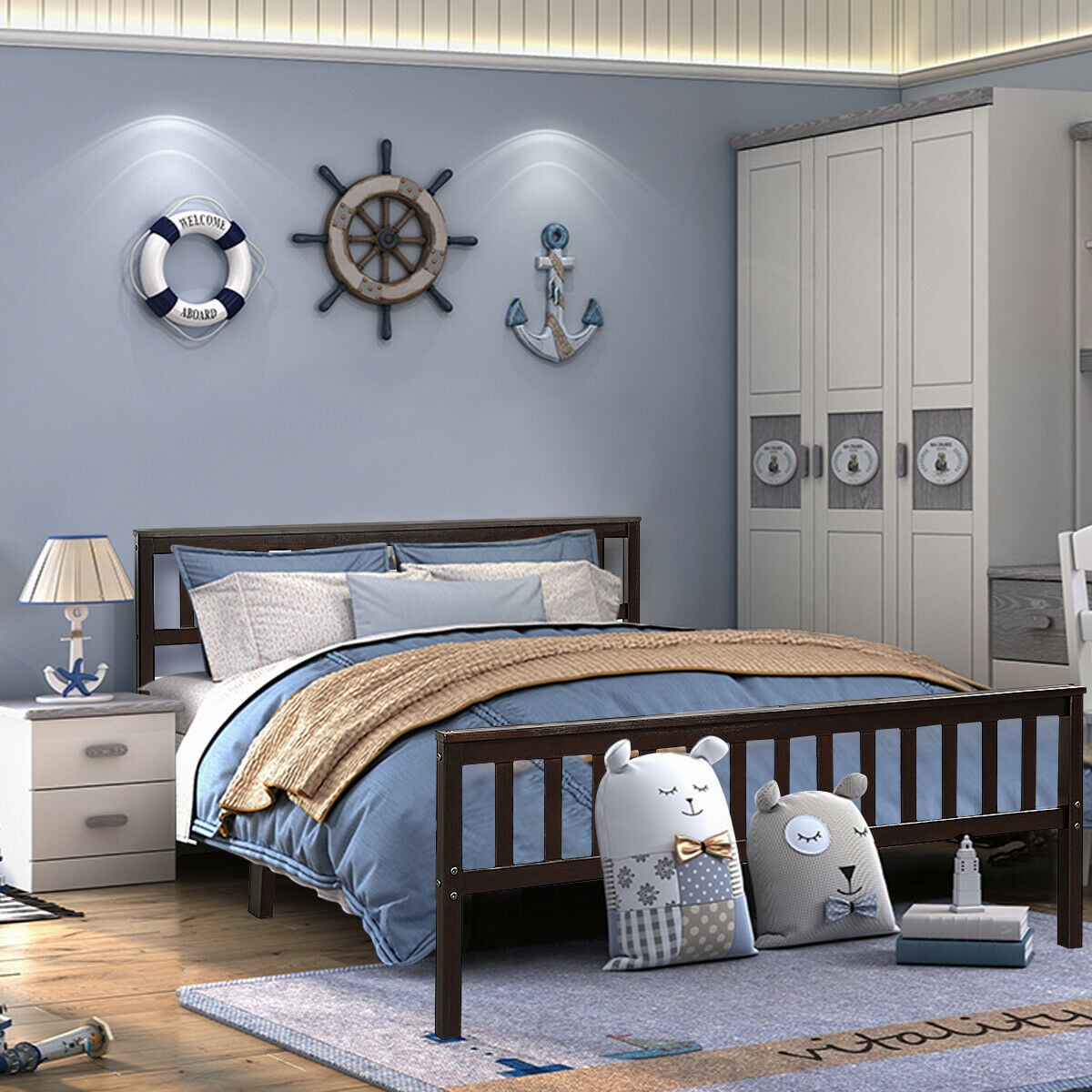 Wood Bed Frame Support Platform with Headboard and Footboard-Simple Bed Frame-DECOROLALA