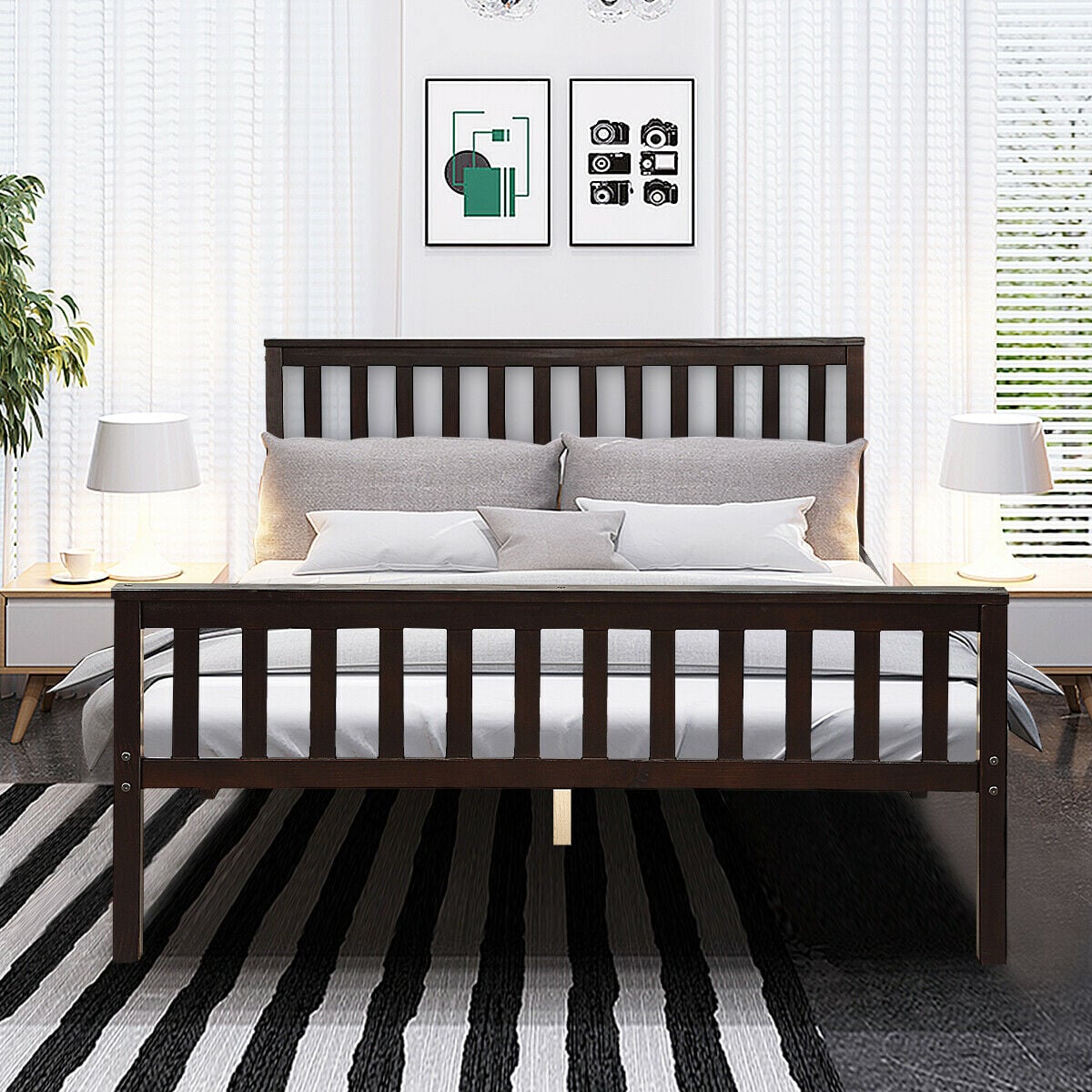 Wood Bed Frame Support Platform with Headboard and Footboard-Simple Bed Frame-DECOROLALA