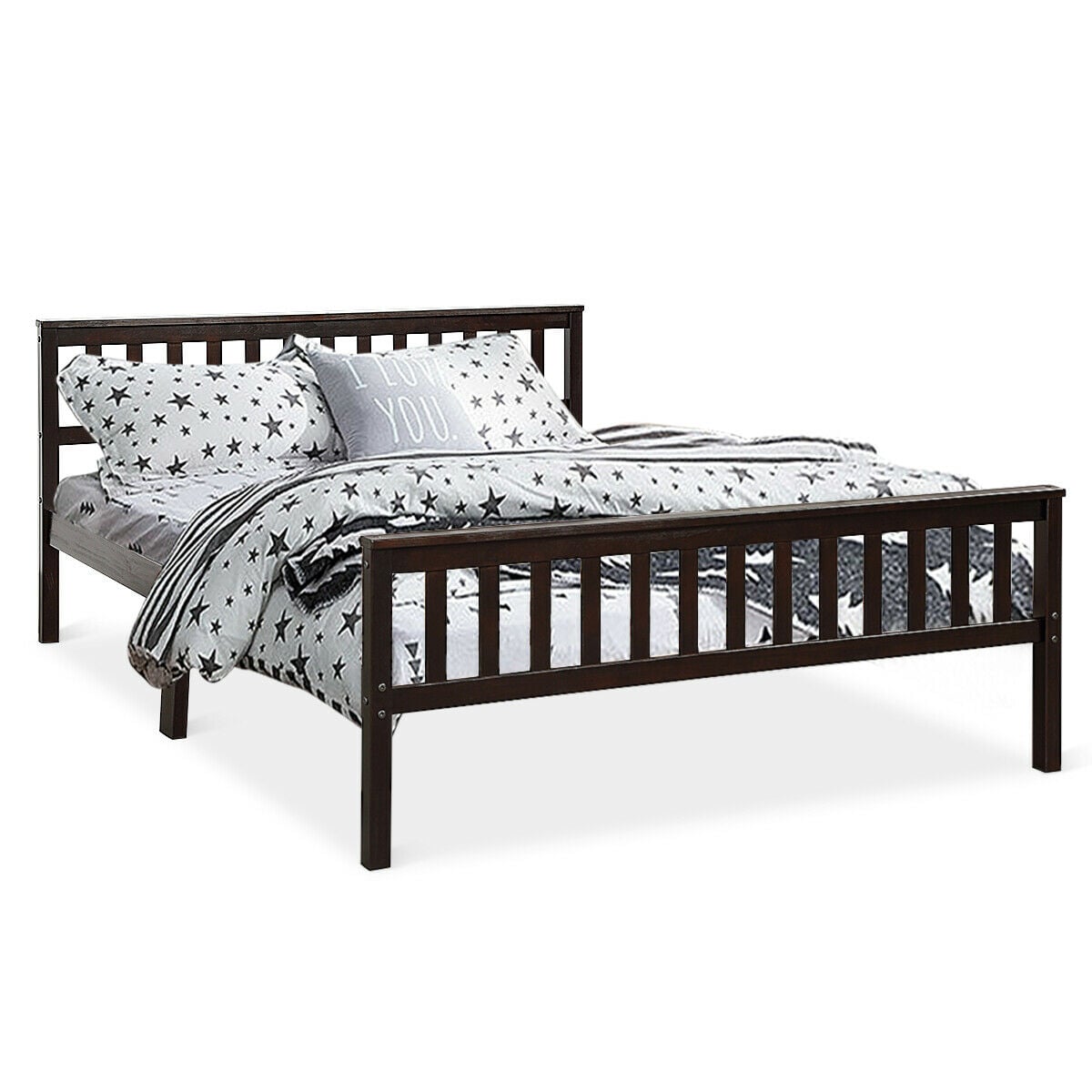 Wood Bed Frame Support Platform with Headboard and Footboard-Simple Bed Frame-DECOROLALA