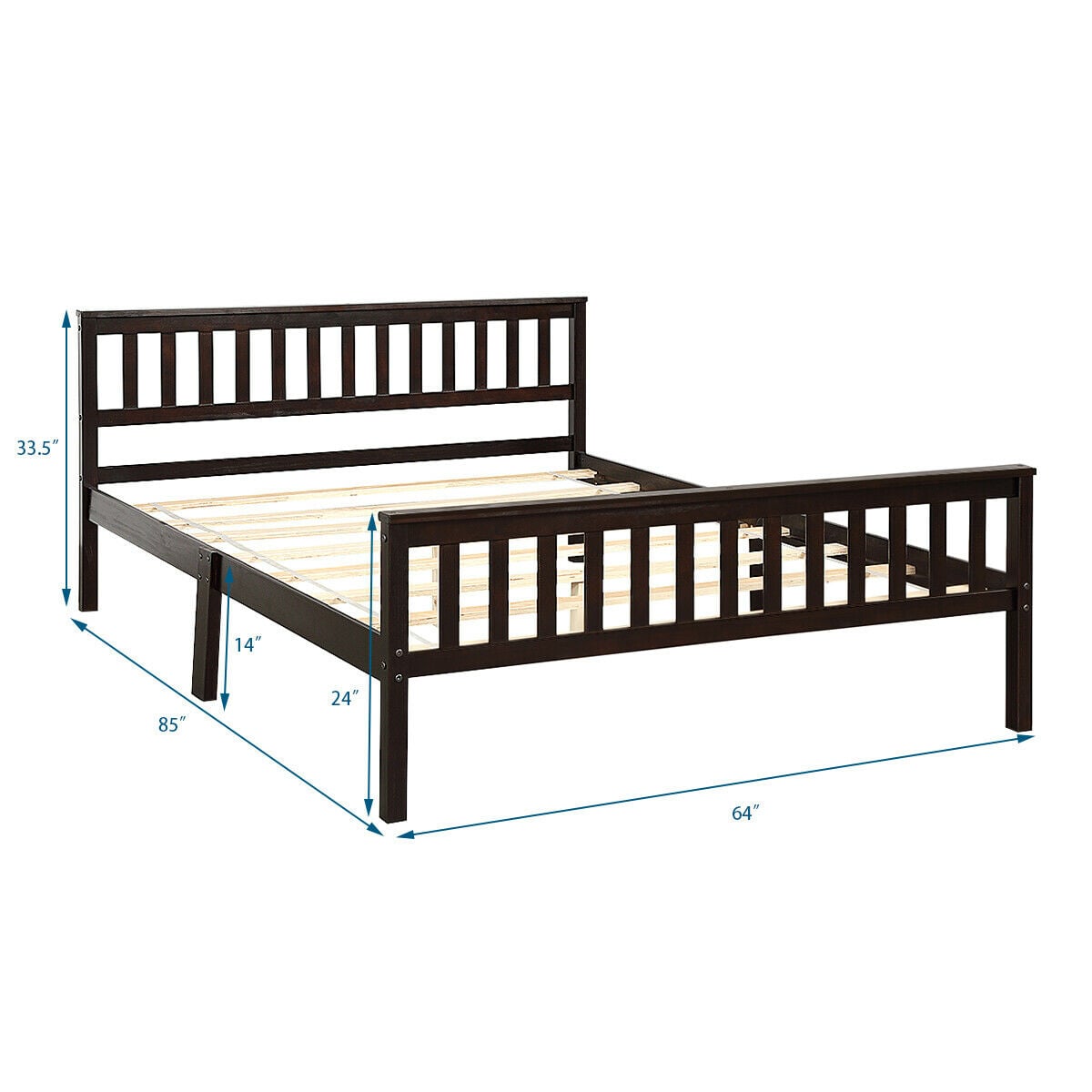 Wood Bed Frame Support Platform with Headboard and Footboard-Simple Bed Frame-DECOROLALA