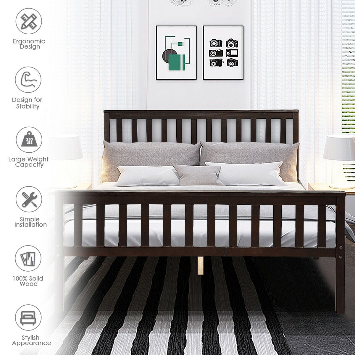 Wood Bed Frame Support Platform with Headboard and Footboard-Simple Bed Frame-DECOROLALA