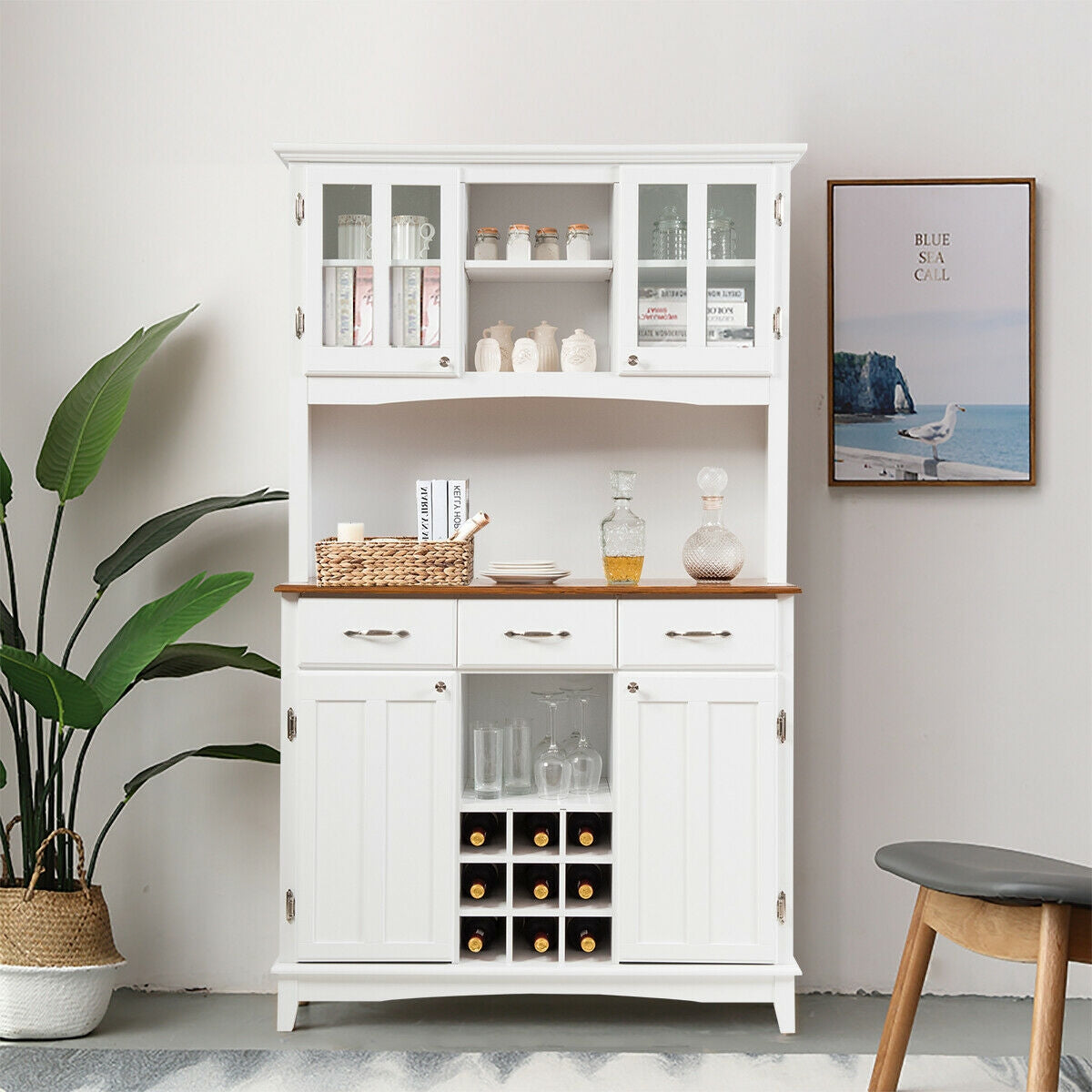 Wood Buffet Hutch Cabinet with 3 Large Drawers-Sideboards & Buffets-DECOROLALA