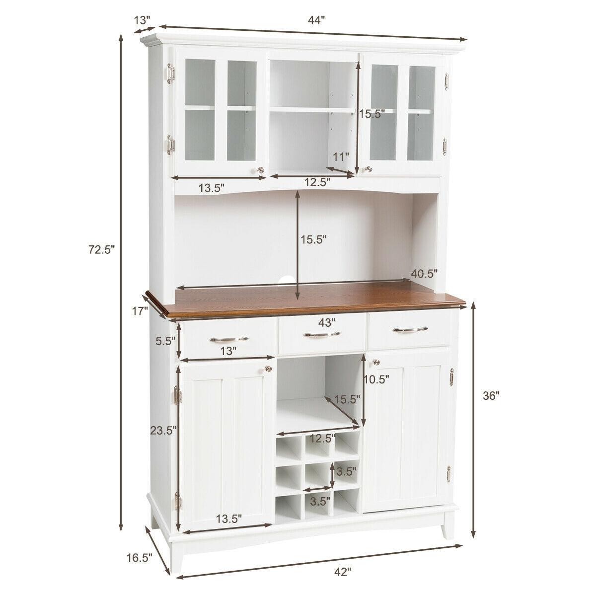 Wood Buffet Hutch Cabinet with 3 Large Drawers-Sideboards & Buffets-DECOROLALA