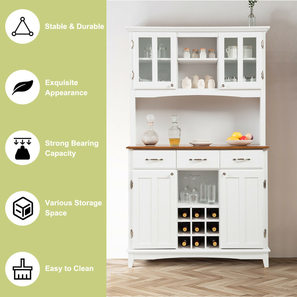 Wood Buffet Hutch Cabinet with 3 Large Drawers-Sideboards & Buffets-DECOROLALA