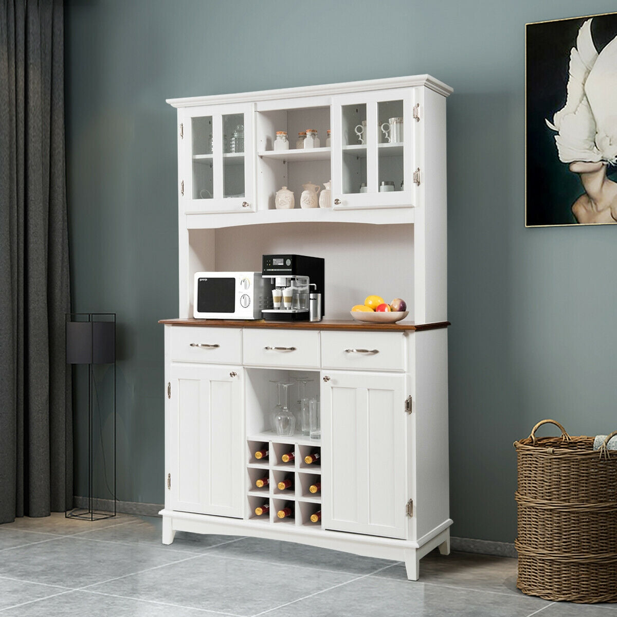 Wood Buffet Hutch Cabinet with 3 Large Drawers-Sideboards & Buffets-DECOROLALA