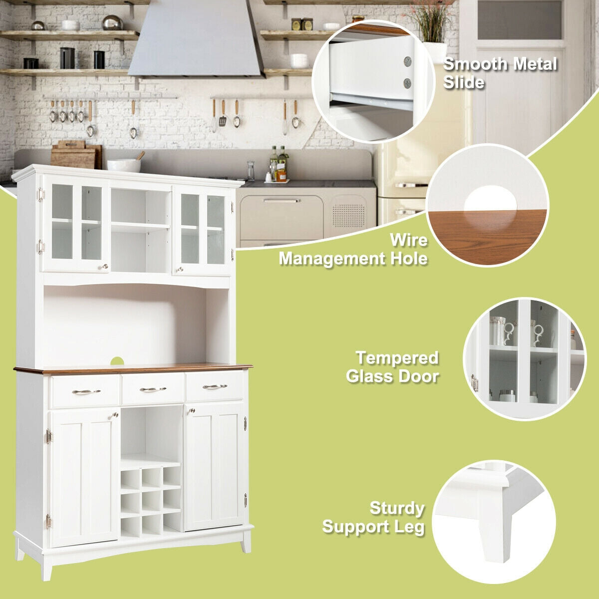 Wood Buffet Hutch Cabinet with 3 Large Drawers-Sideboards & Buffets-DECOROLALA