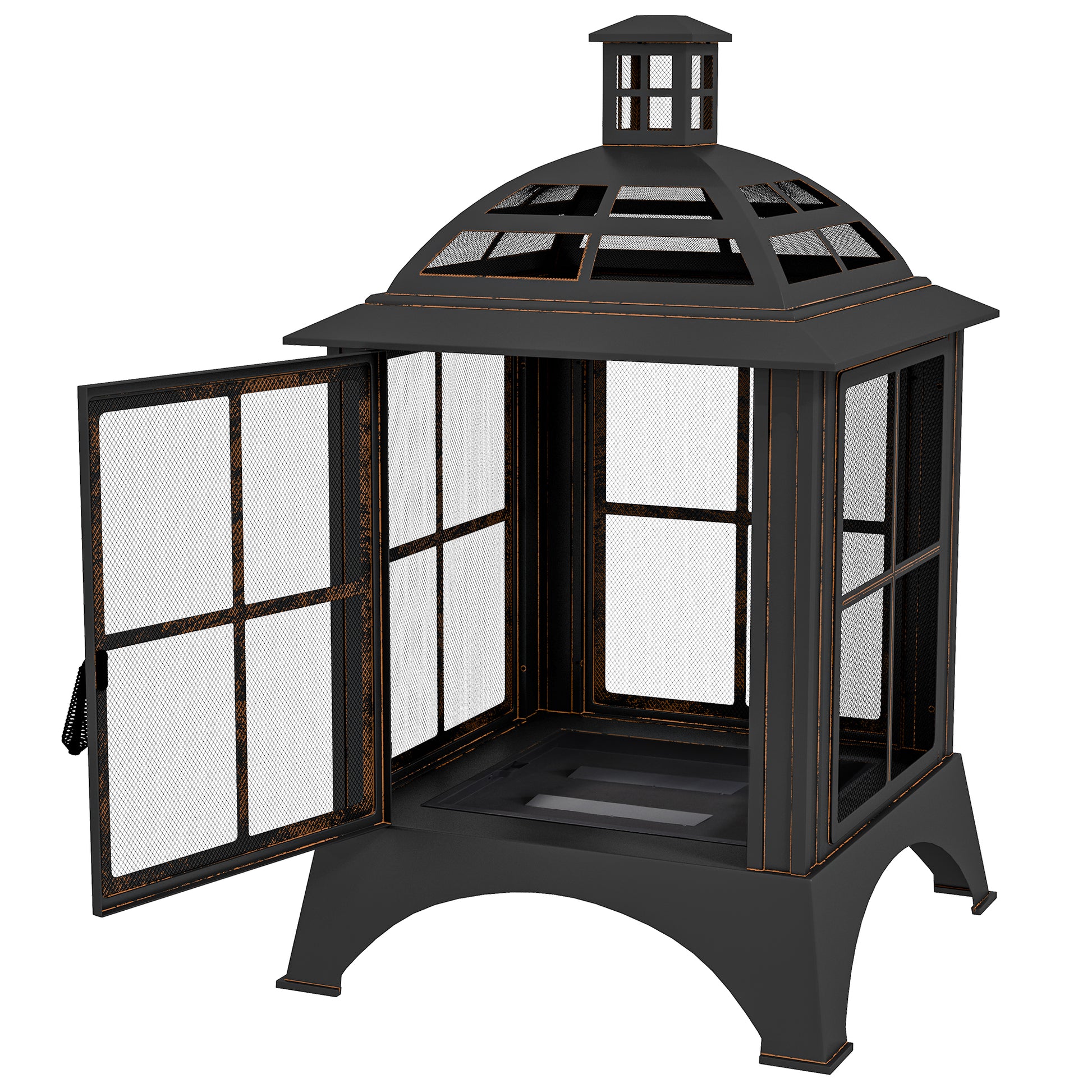 Wood-Burning Fire Pit, Chimney Style Firepit with Poker, 28" x 28", Black-Patio & Garden > Fire Pits-DECOROLALA