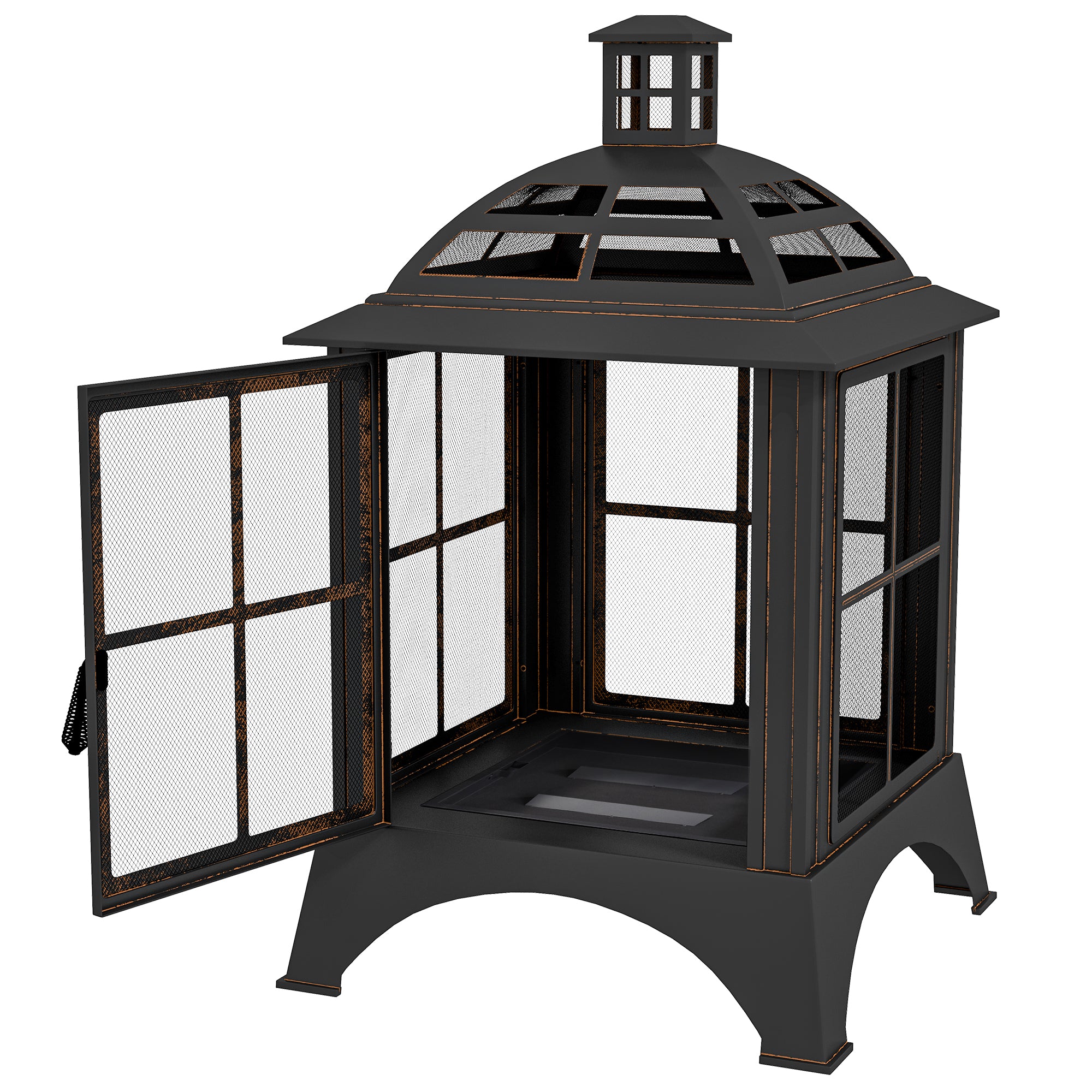 Wood-Burning Fire Pit, Chimney Style Firepit with Poker, 28" x 28", Black-Patio & Garden > Fire Pits-DECOROLALA