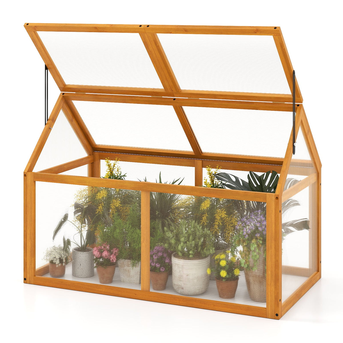 Wood Cold Frame Greenhouse Raised Flower Planter Protection with Adjustable Roof-Orange-Greenhouses-DECOROLALA