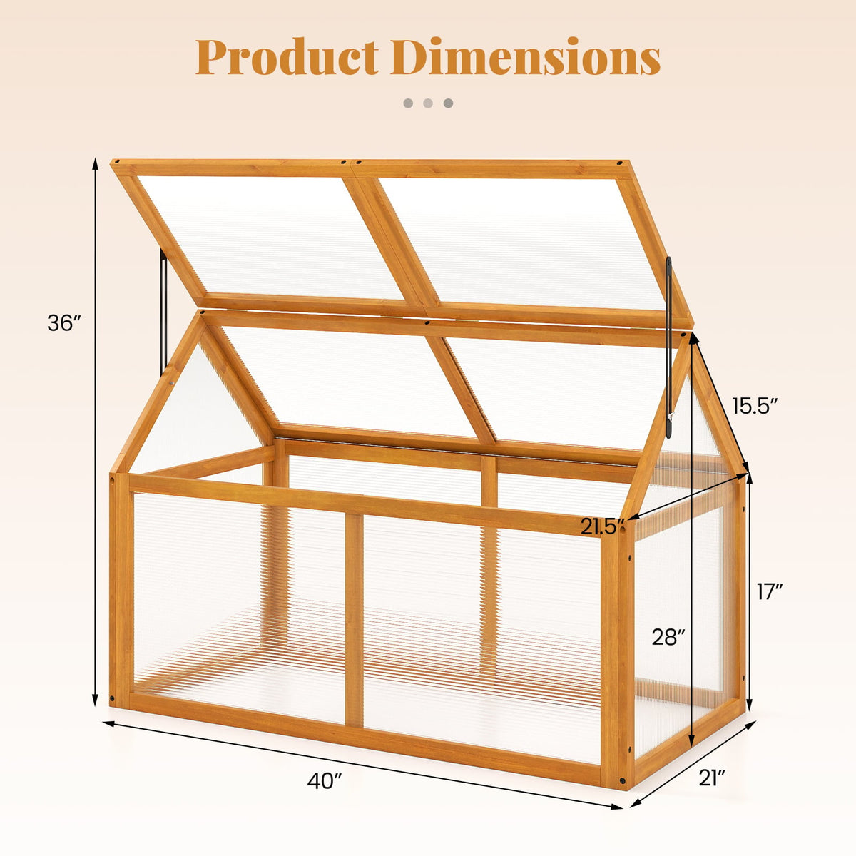 Wood Cold Frame Greenhouse Raised Flower Planter Protection with Adjustable Roof-Orange-Greenhouses-DECOROLALA