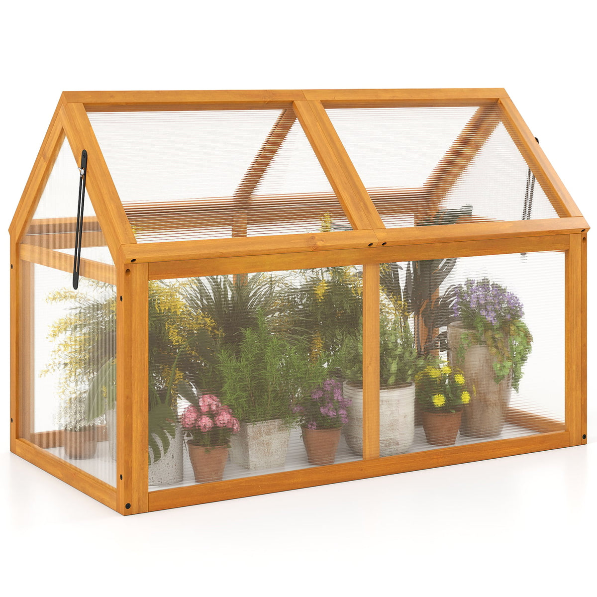 Wood Cold Frame Greenhouse Raised Flower Planter Protection with Adjustable Roof-Orange-Greenhouses-DECOROLALA