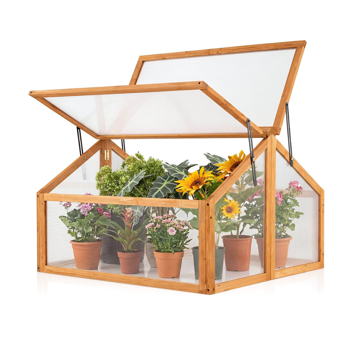 Wood Cold Frame Greenhouse Raised Flower Planter Protection with Transparent Openable Roof-Orange-Greenhouses-DECOROLALA