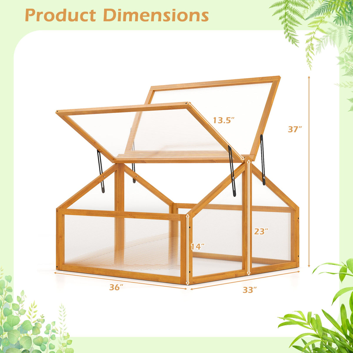 Wood Cold Frame Greenhouse Raised Flower Planter Protection with Transparent Openable Roof-Orange-Greenhouses-DECOROLALA