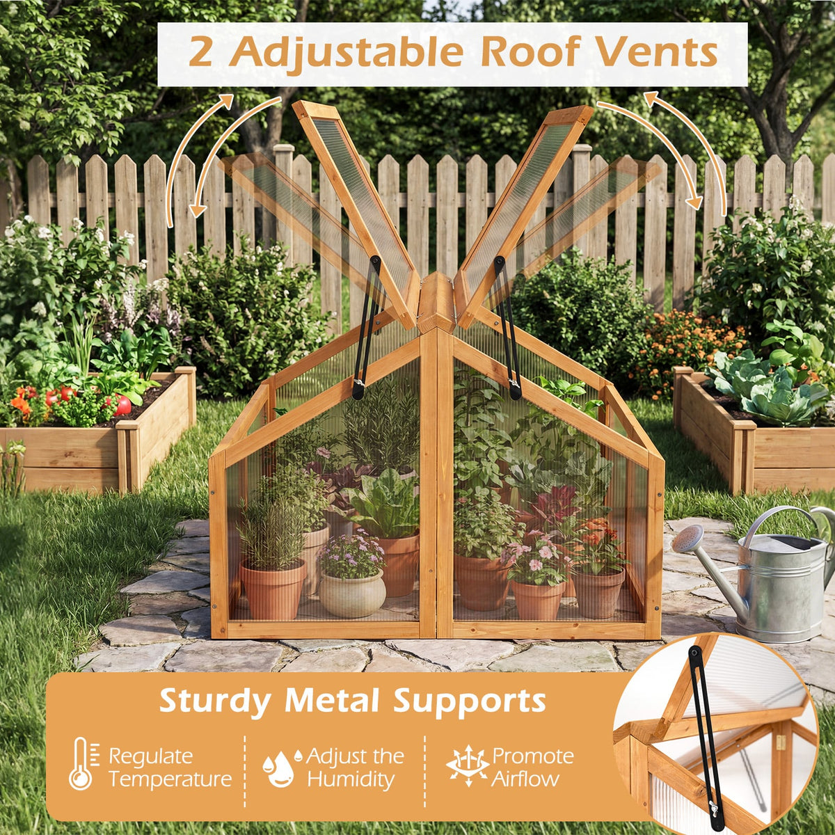 Wood Cold Frame Greenhouse Raised Flower Planter Protection with Transparent Openable Roof-Orange-Greenhouses-DECOROLALA