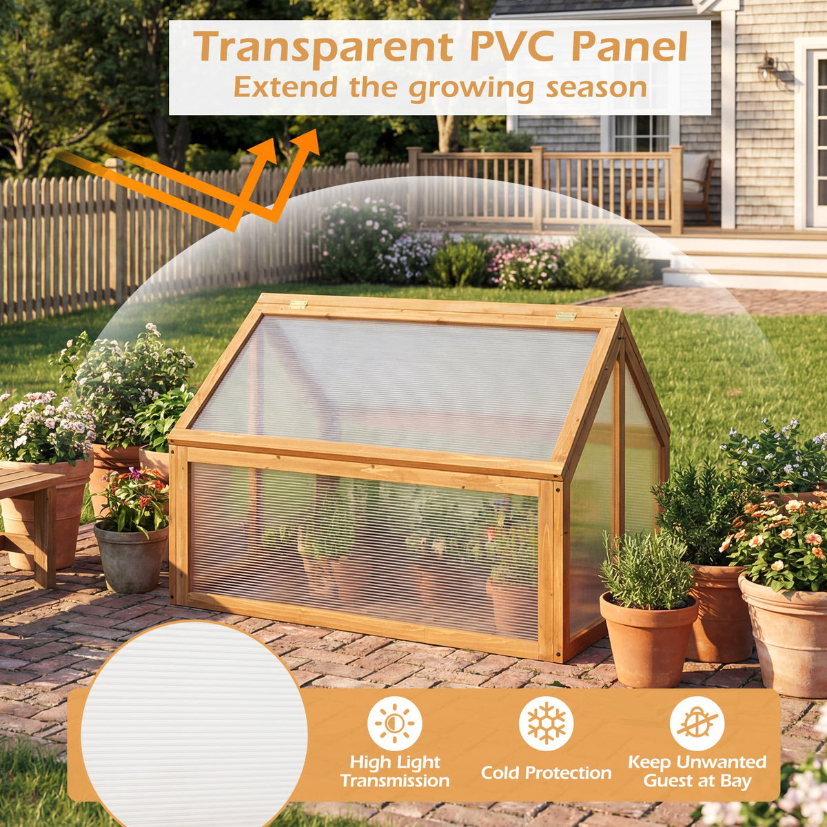 Wood Cold Frame Greenhouse Raised Flower Planter Protection with Transparent Openable Roof-Orange-Greenhouses-DECOROLALA