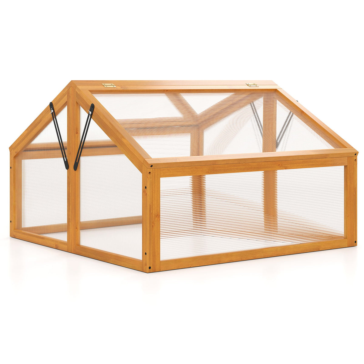 Wood Cold Frame Greenhouse Raised Flower Planter Protection with Transparent Openable Roof-Orange-Greenhouses-DECOROLALA