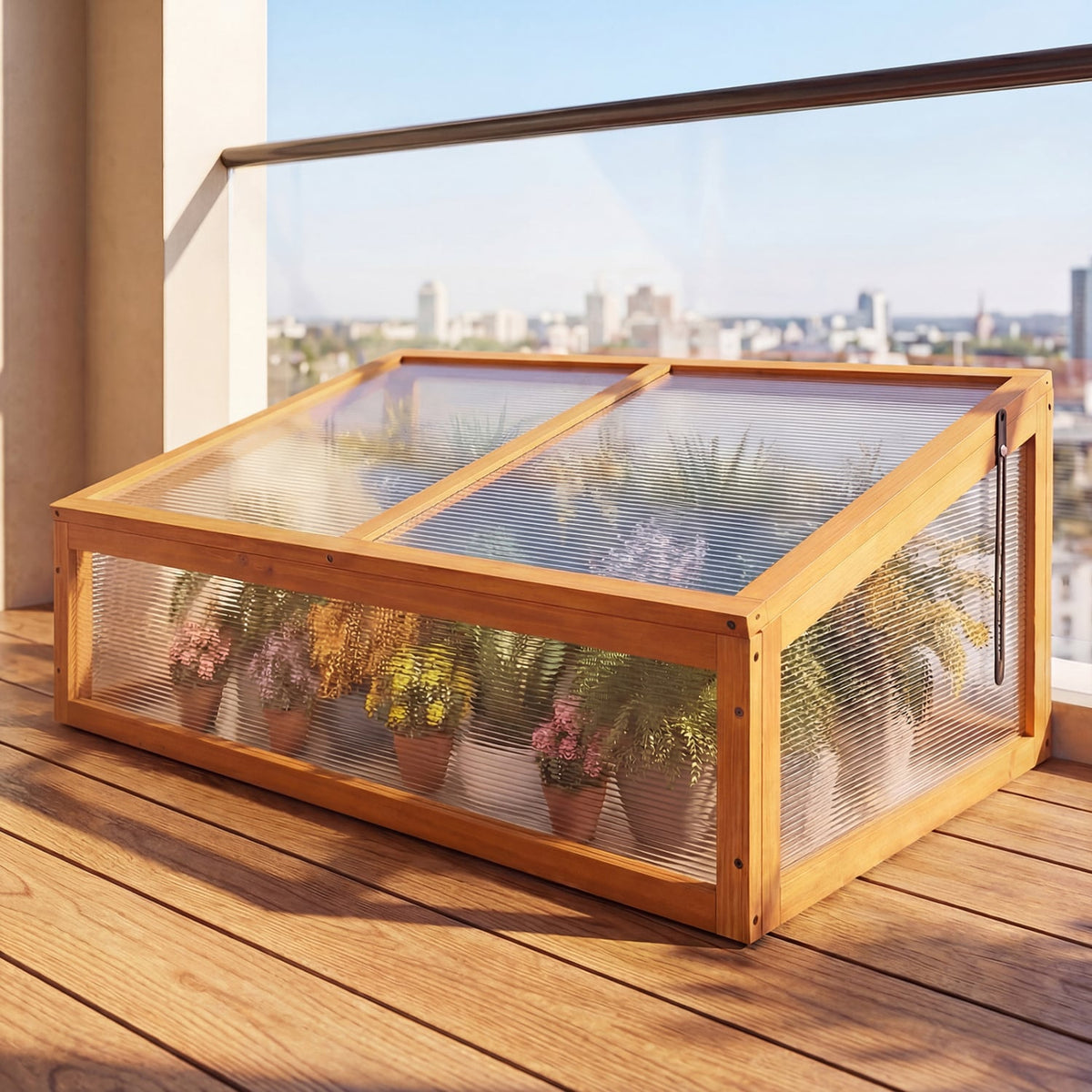 Wood Cold Frame Greenhouse Raised Planter Bed Protection with Transparent Flip-top Roof-Orange-Greenhouses-DECOROLALA