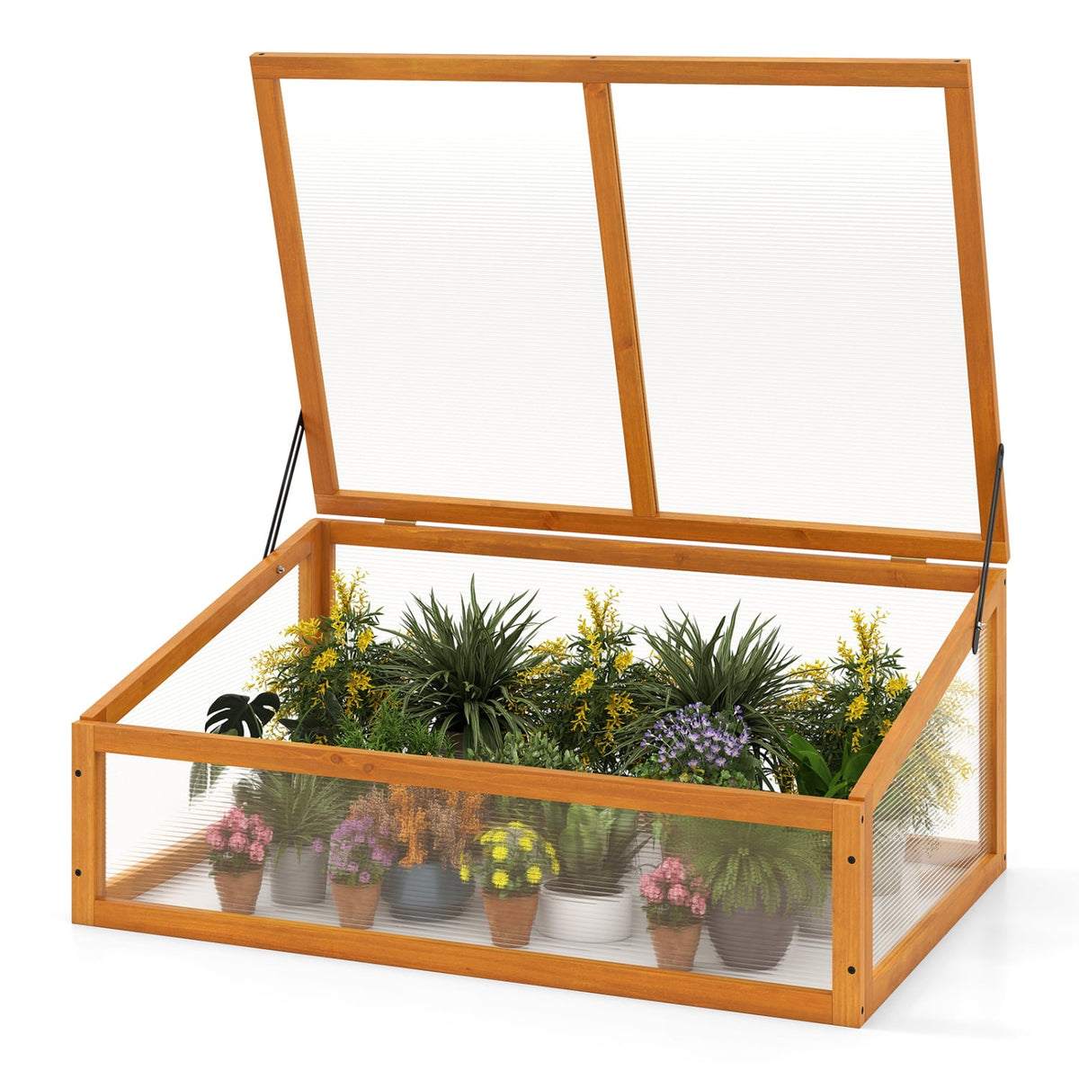 Wood Cold Frame Greenhouse Raised Planter Bed Protection with Transparent Flip-top Roof-Orange-Greenhouses-DECOROLALA