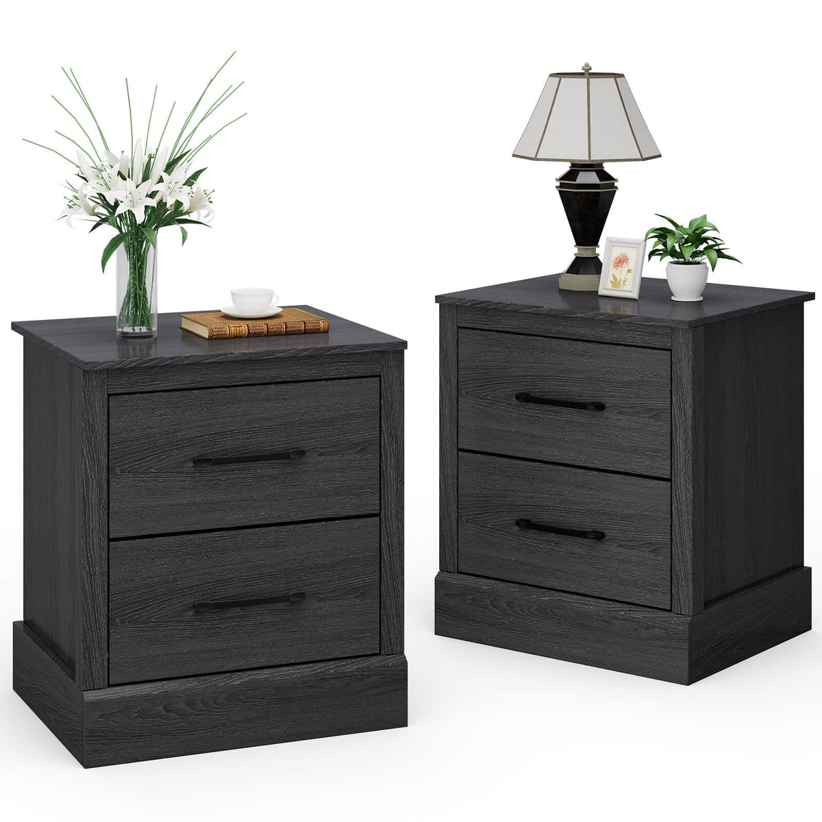 Wood Compact Floor Nightstand with Storage Drawers-Dark Gray-Nightstands-DECOROLALA