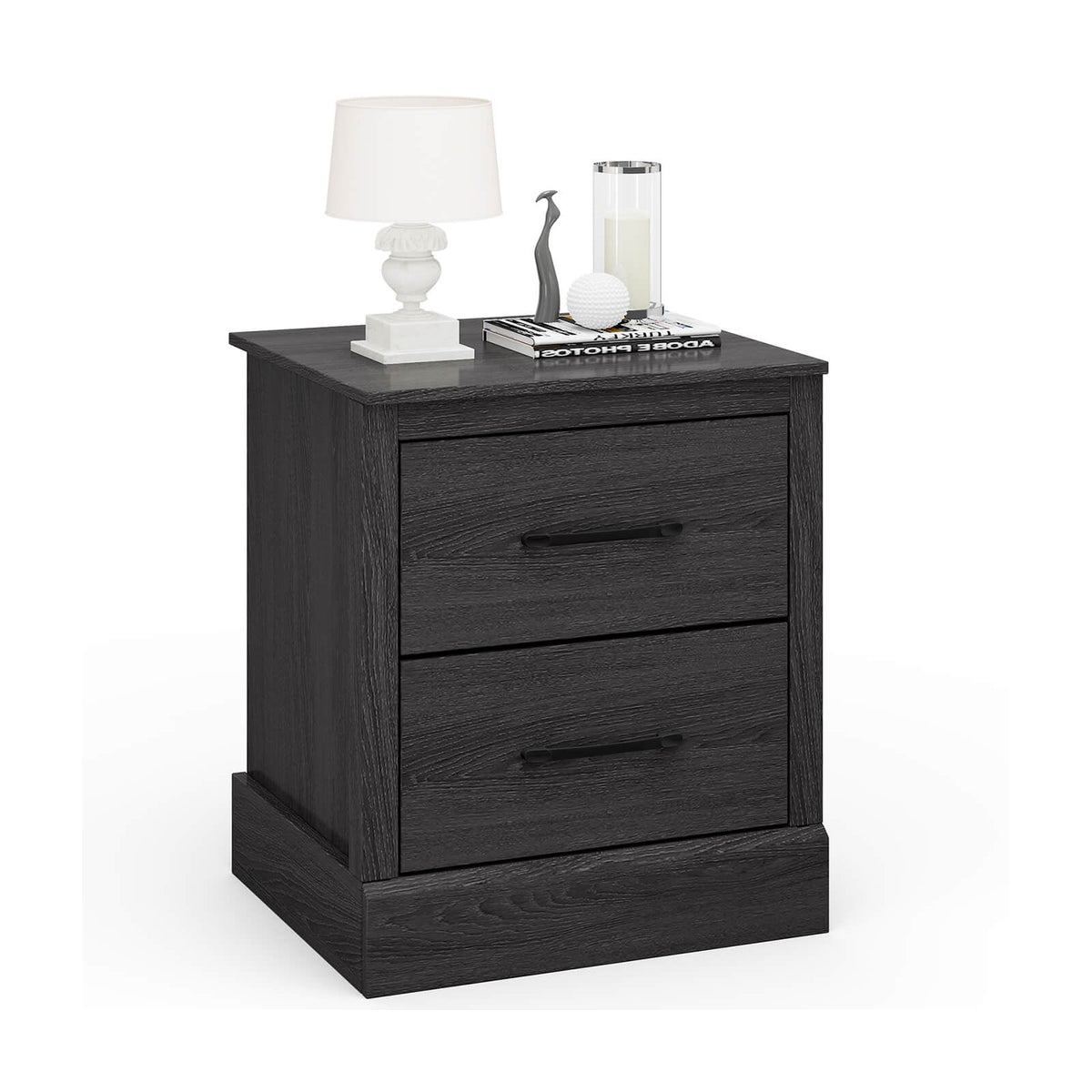 Wood Compact Floor Nightstand with Storage Drawers-Dark Gray-Nightstands-DECOROLALA