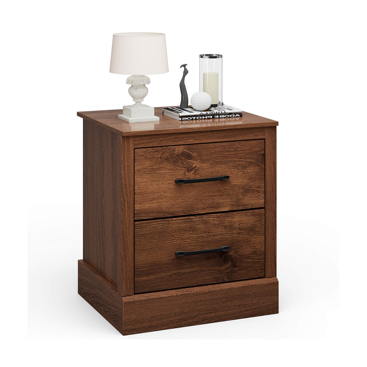 Wood Compact Floor Nightstand with Storage Drawers-Rustic Brown-Nightstands-DECOROLALA
