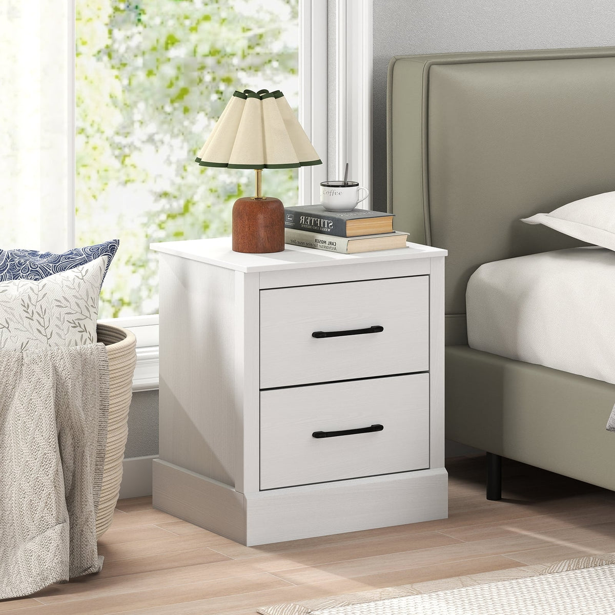 Wood Compact Floor Nightstand with Storage Drawers-White-Nightstands-DECOROLALA