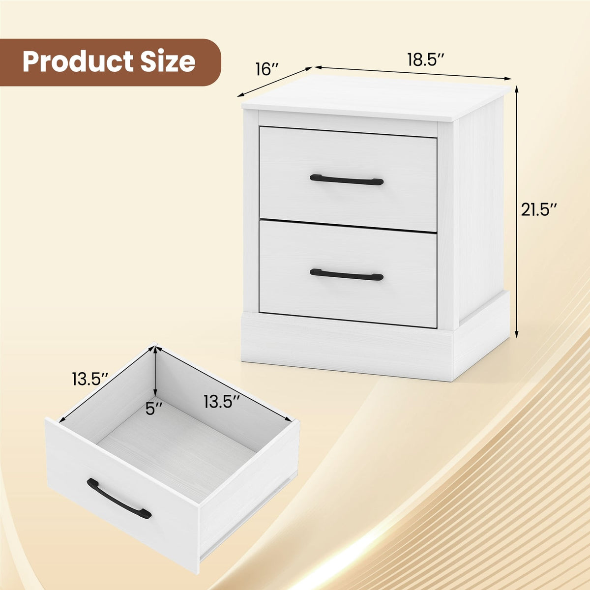 Wood Compact Floor Nightstand with Storage Drawers-White-Nightstands-DECOROLALA