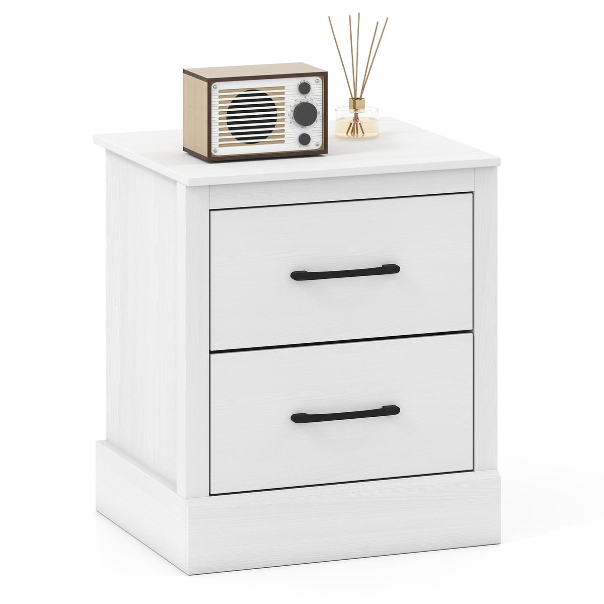 Wood Compact Floor Nightstand with Storage Drawers-White-Nightstands-DECOROLALA
