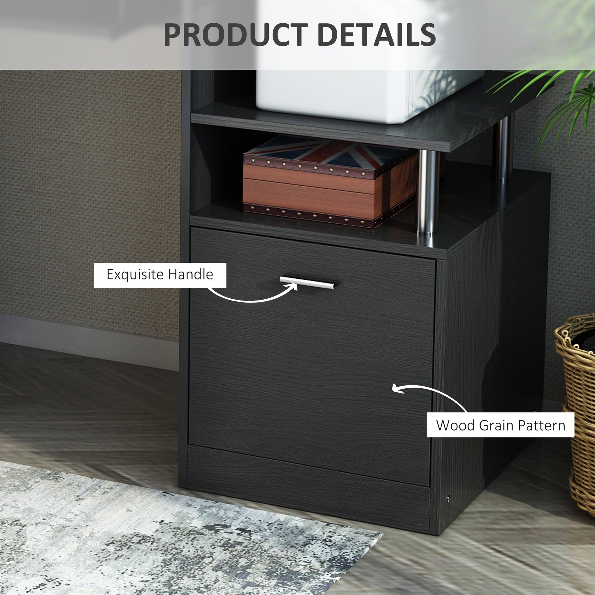 Wood Computer Desk - Black 60" w/ Storage Shelf-DECOROLALA