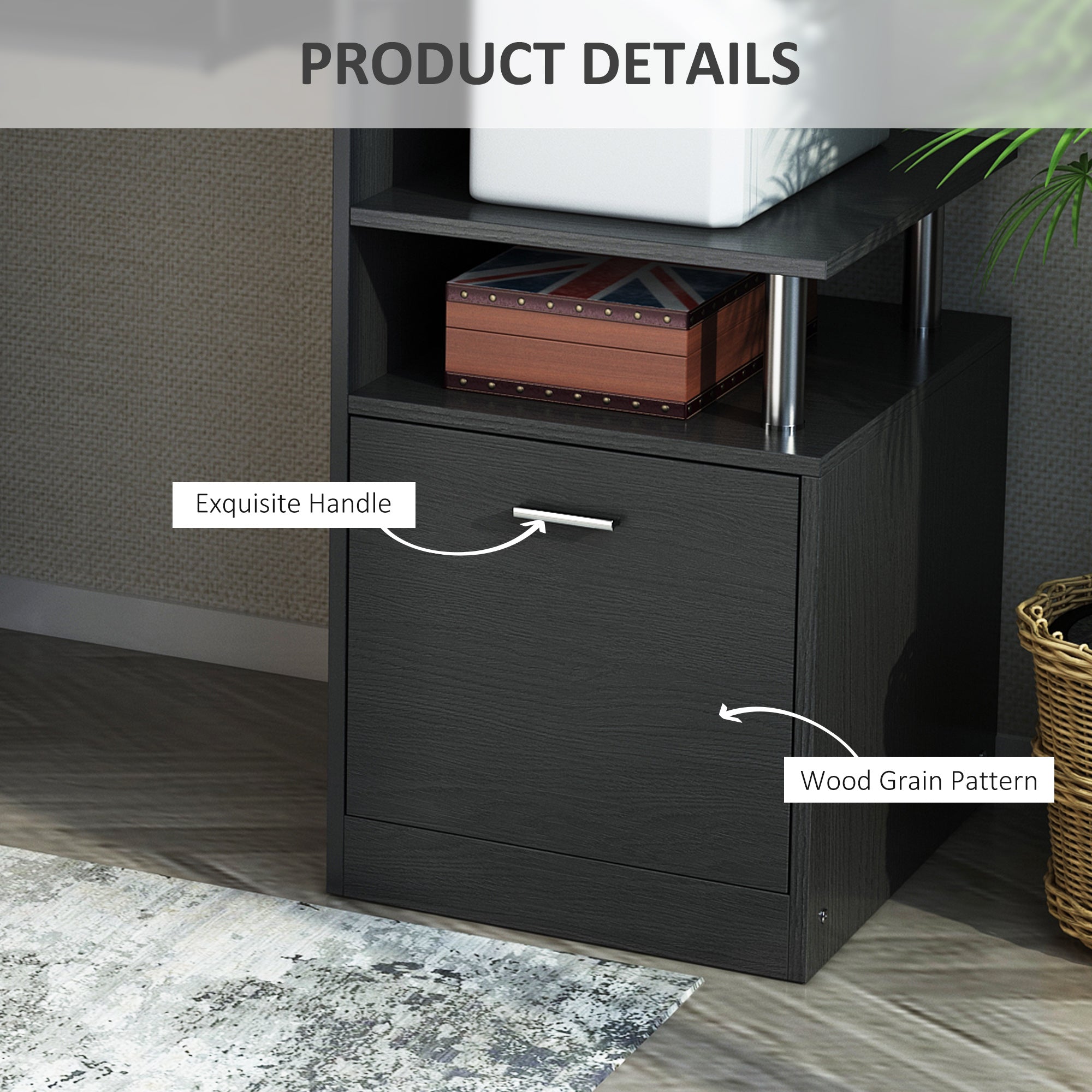 Wood Computer Desk - Black 60" w/ Storage Shelf-DECOROLALA
