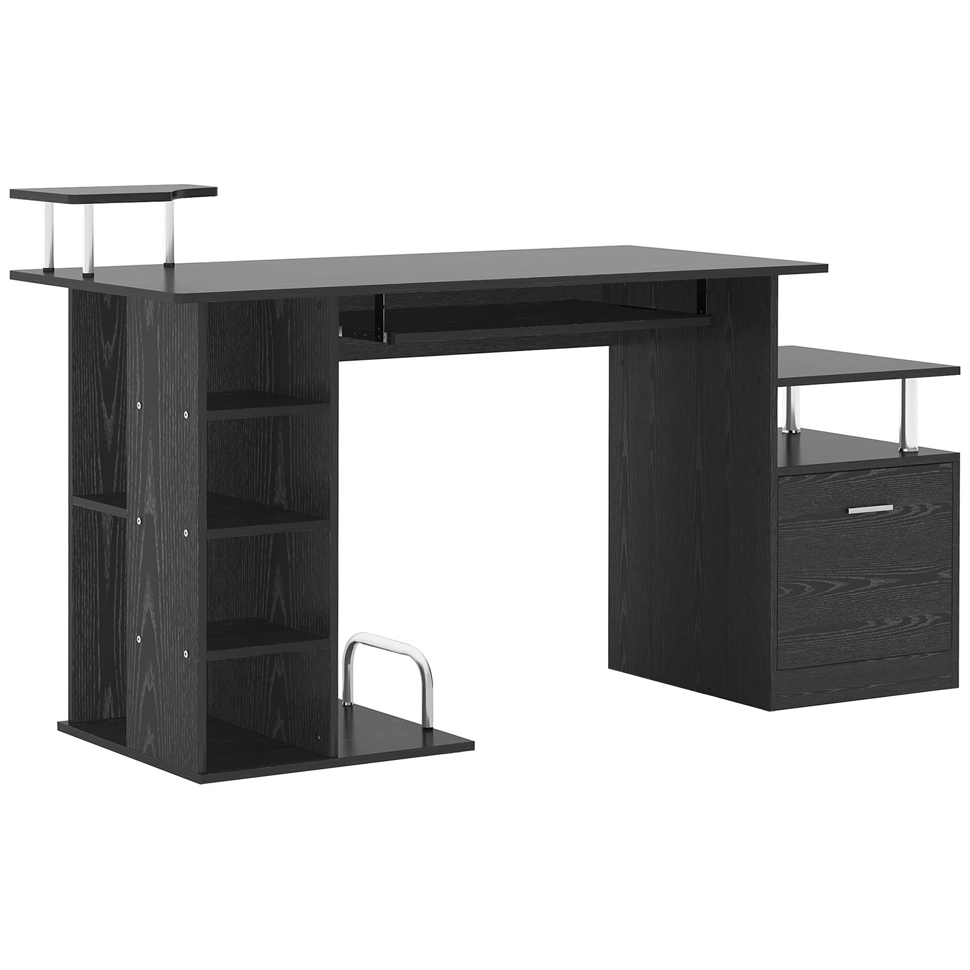 Wood Computer Desk - Black 60" w/ Storage Shelf-DECOROLALA