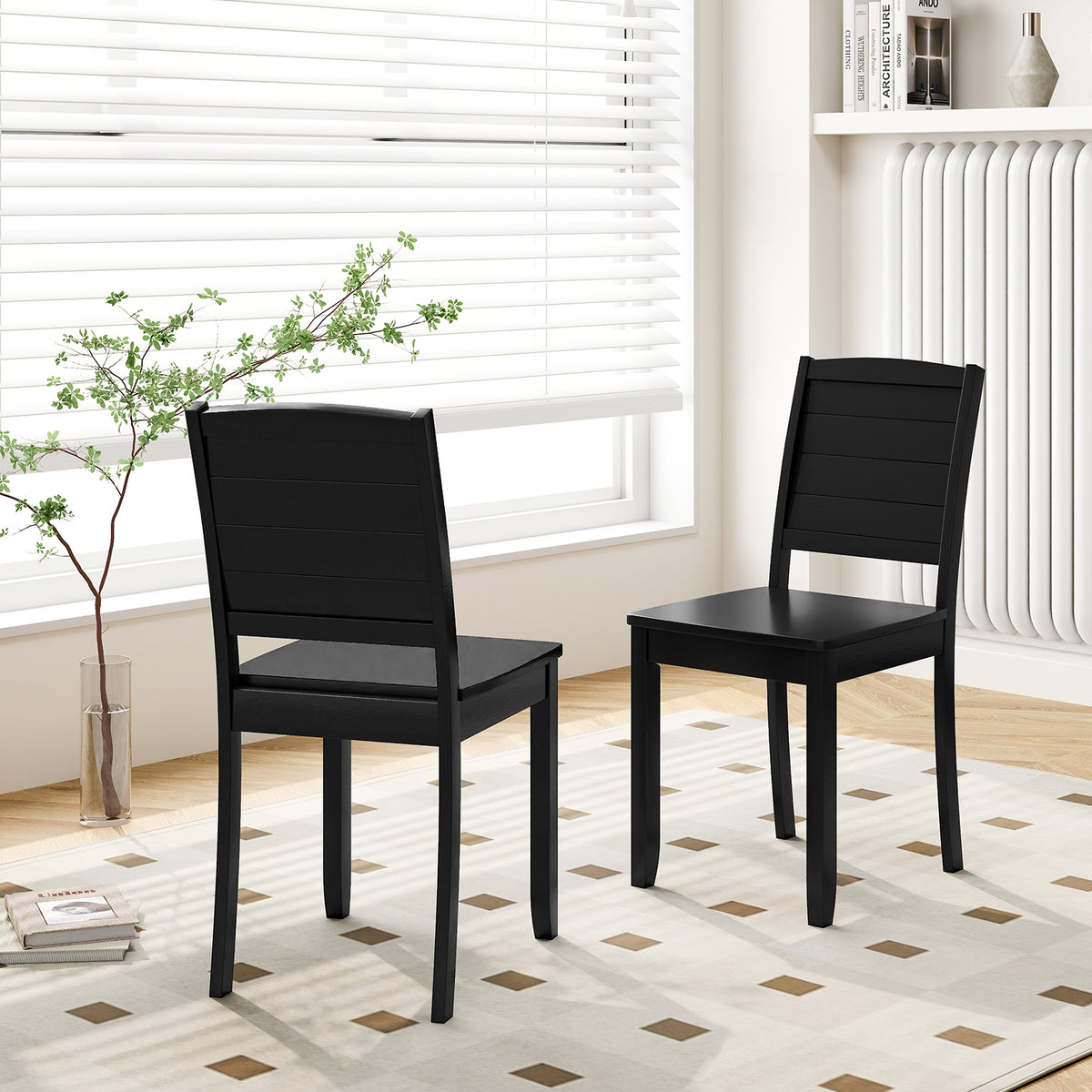 Wood Dining Chair Set of 2 Armless Kitchen Chairs with Rubber Wood Legs-Black-Dining Chairs-DECOROLALA