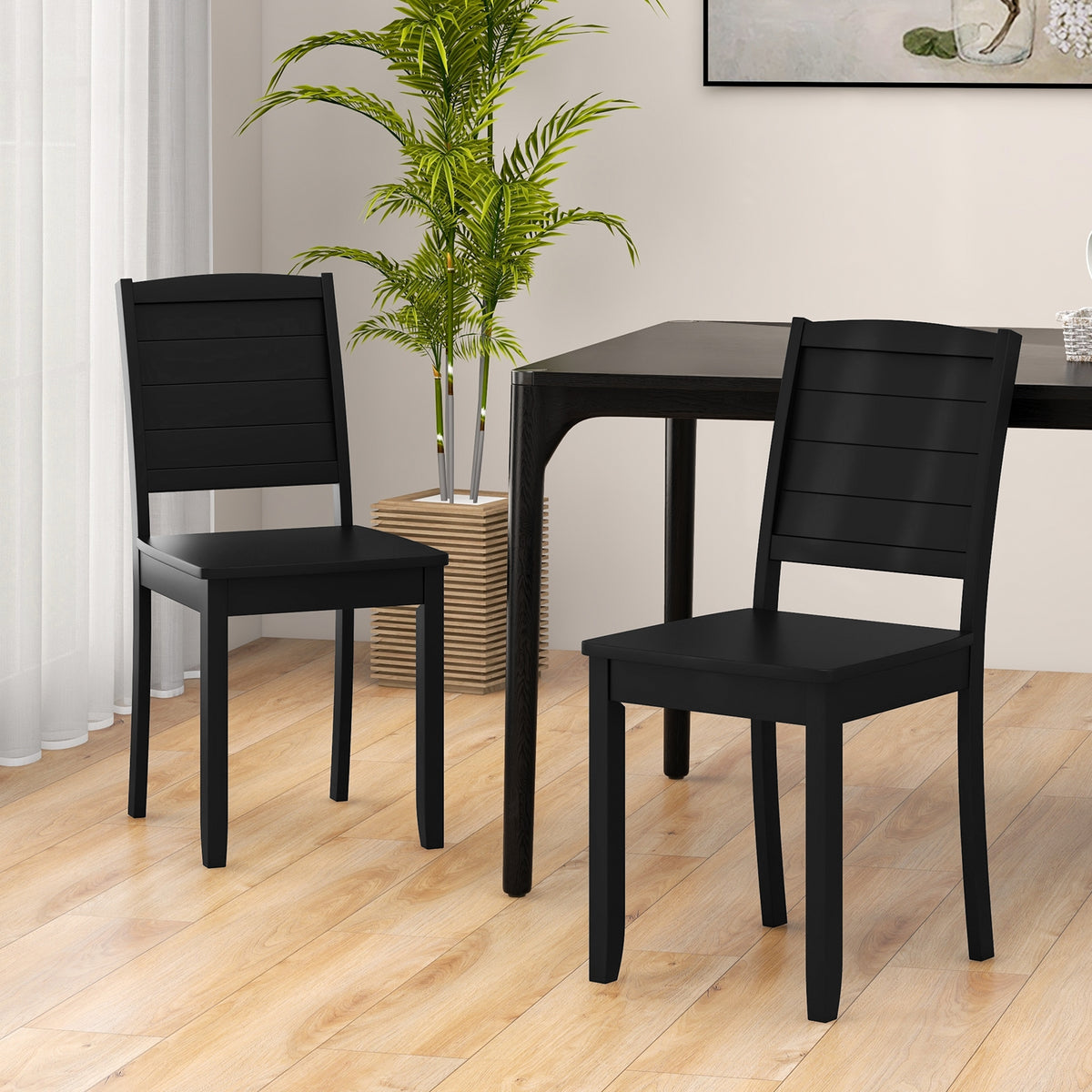 Wood Dining Chair Set of 2 Armless Kitchen Chairs with Rubber Wood Legs-Black-Dining Chairs-DECOROLALA
