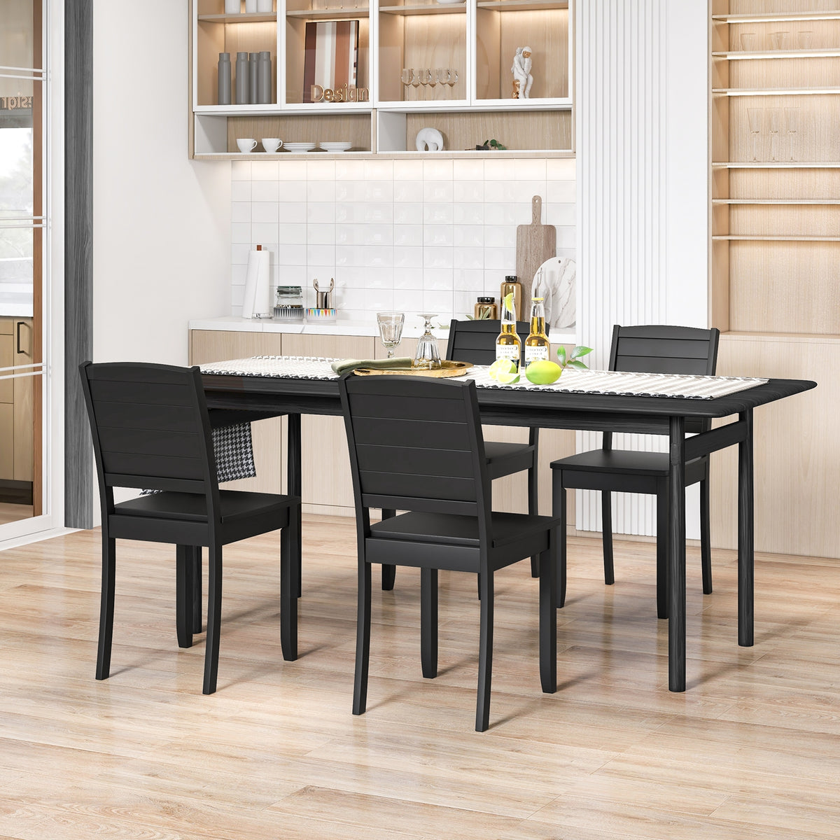 Wood Dining Chair Set of 2 Armless Kitchen Chairs with Rubber Wood Legs-Black-Dining Chairs-DECOROLALA