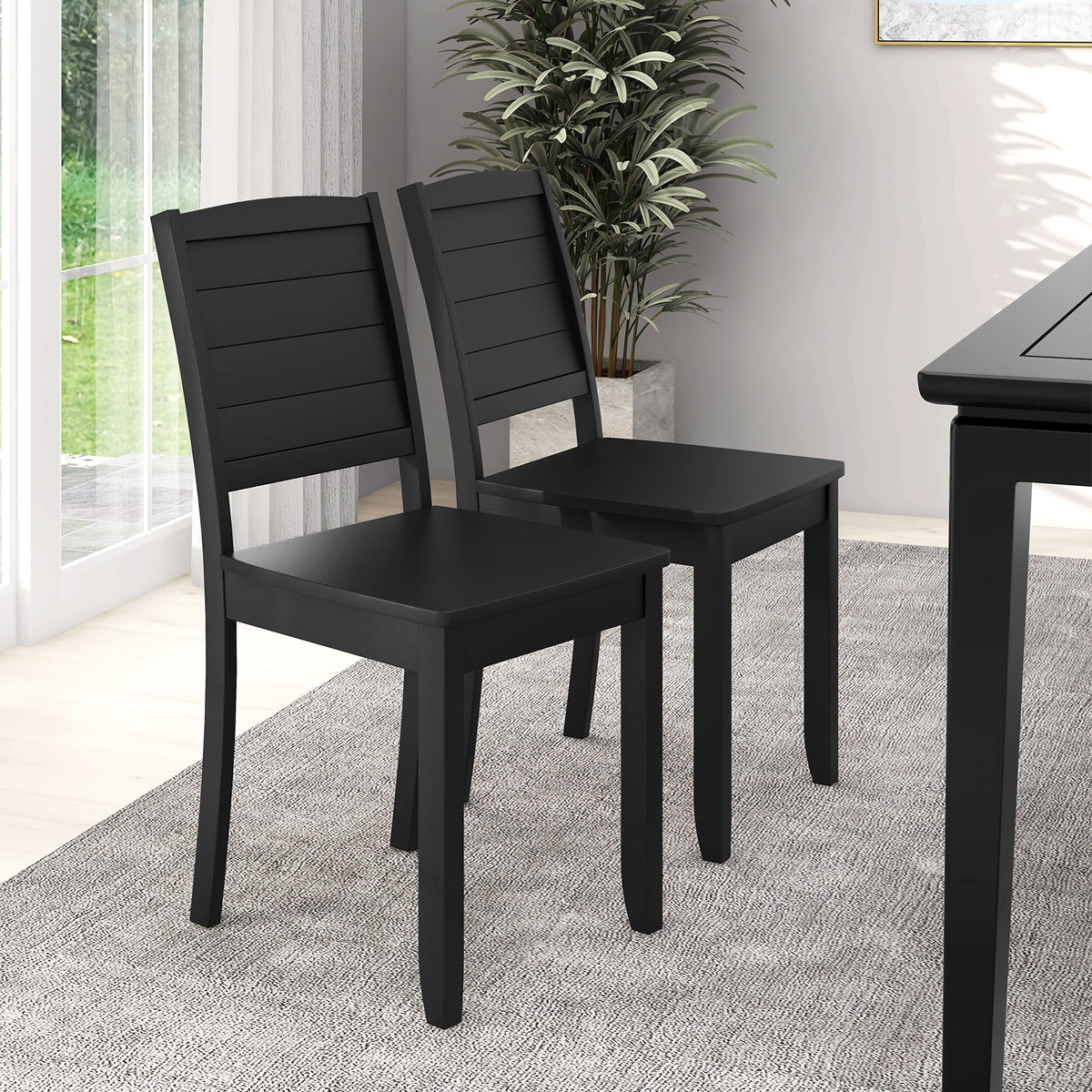 Wood Dining Chair Set of 2 Armless Kitchen Chairs with Rubber Wood Legs-Black-Dining Chairs-DECOROLALA