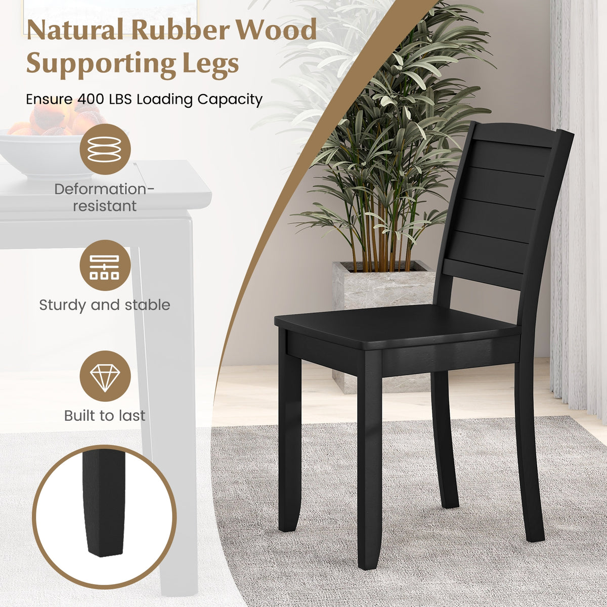 Wood Dining Chair Set of 2 Armless Kitchen Chairs with Rubber Wood Legs-Black-Dining Chairs-DECOROLALA