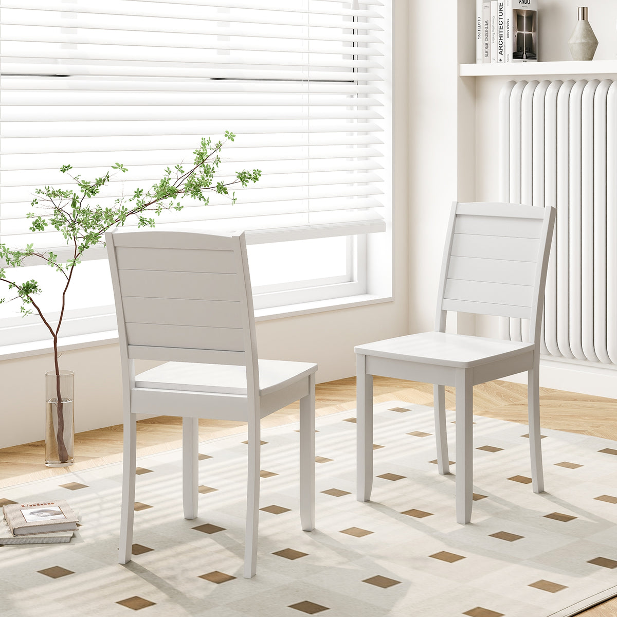 Wood Dining Chair Set of 2 Armless Kitchen Chairs with Rubber Wood Legs-White-Dining Chairs-DECOROLALA